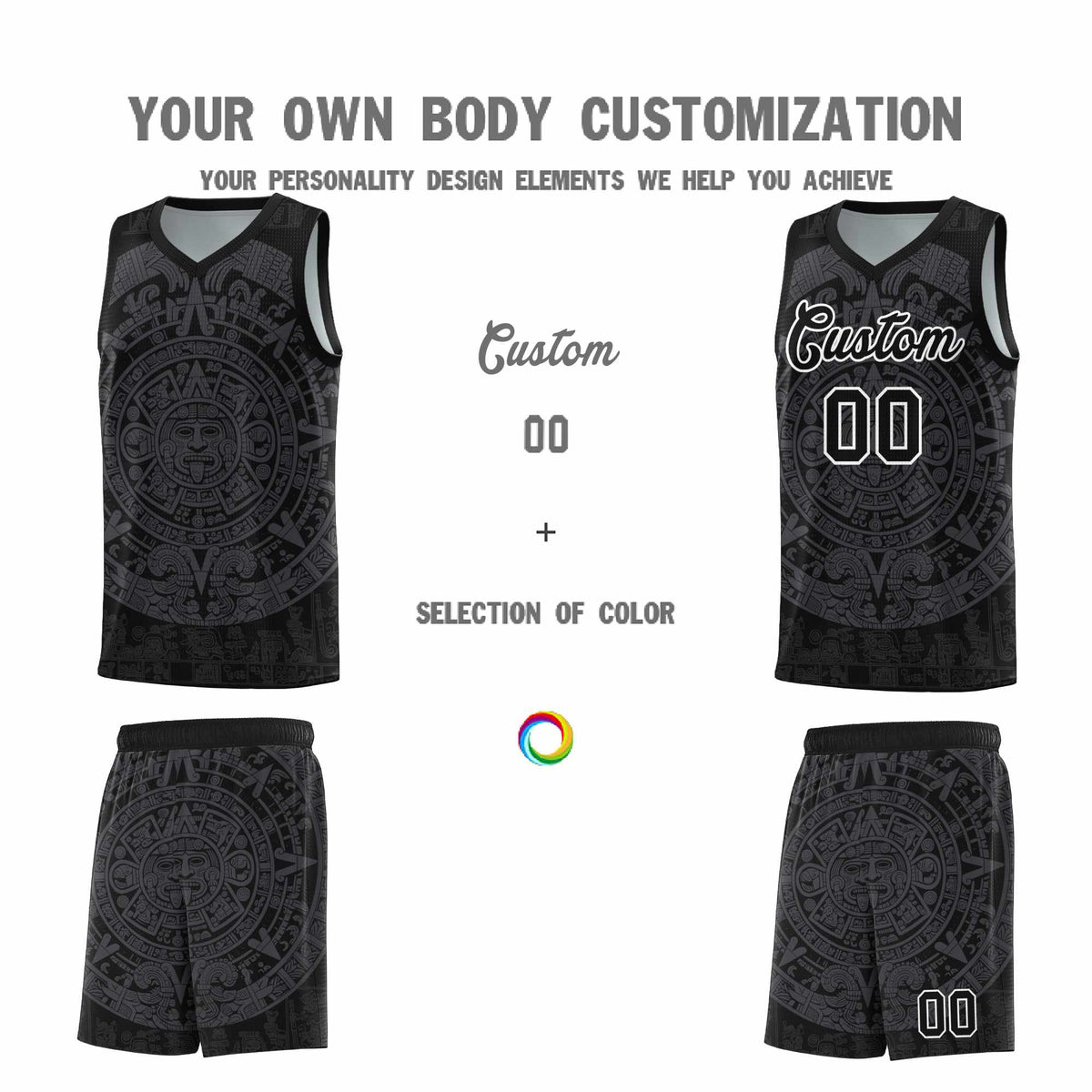 Custom Youth Basketball Jerseys Gray Aztec Sun Stone Design Team Uniform