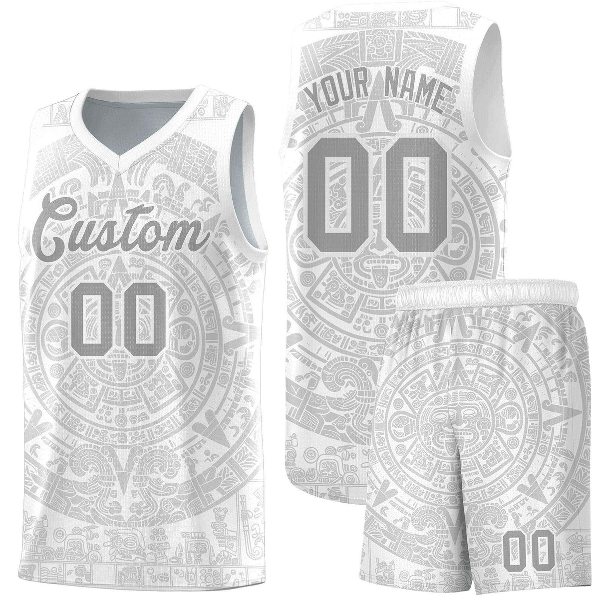Custom Youth Basketball Jerseys Gray Aztec Sun Stone Personalized Uniform