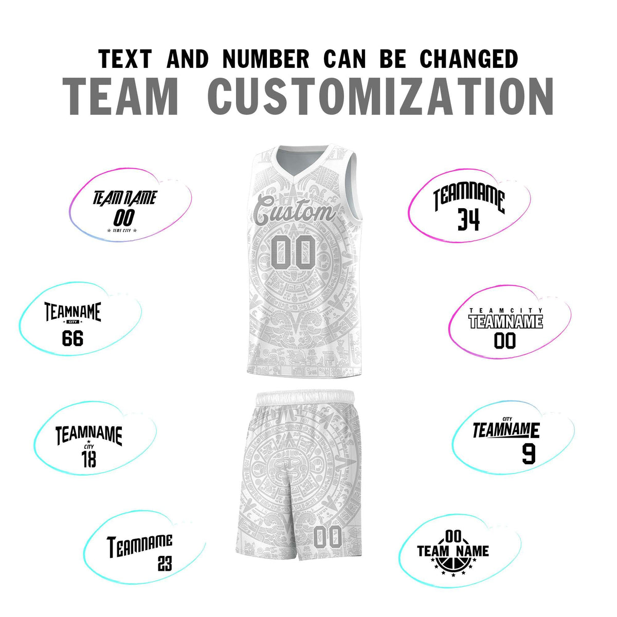 Custom Youth Basketball Jerseys Gray Aztec Sun Stone Personalized Uniform