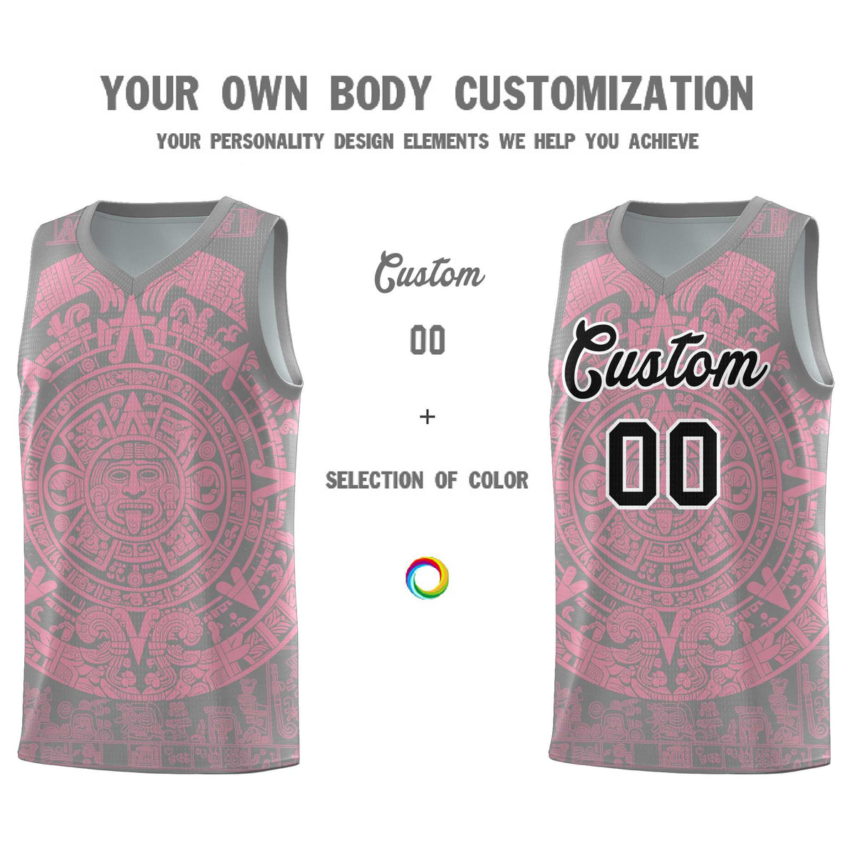 Custom Youth Basketball Jerseys Light Pink Aztec Sun Stone Pattern Custom Team Set