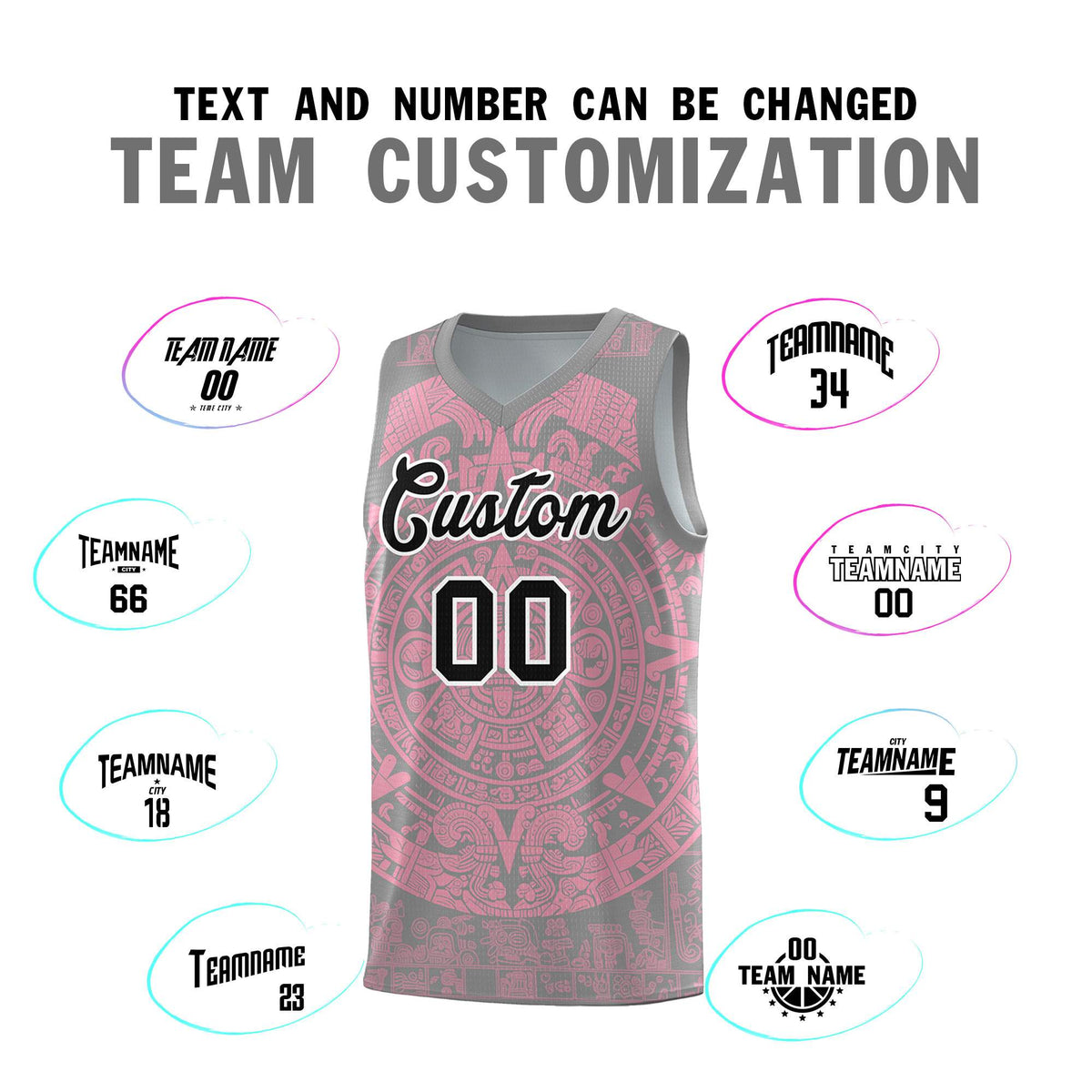 Custom Youth Basketball Jerseys Light Pink Aztec Sun Stone Pattern Custom Team Set