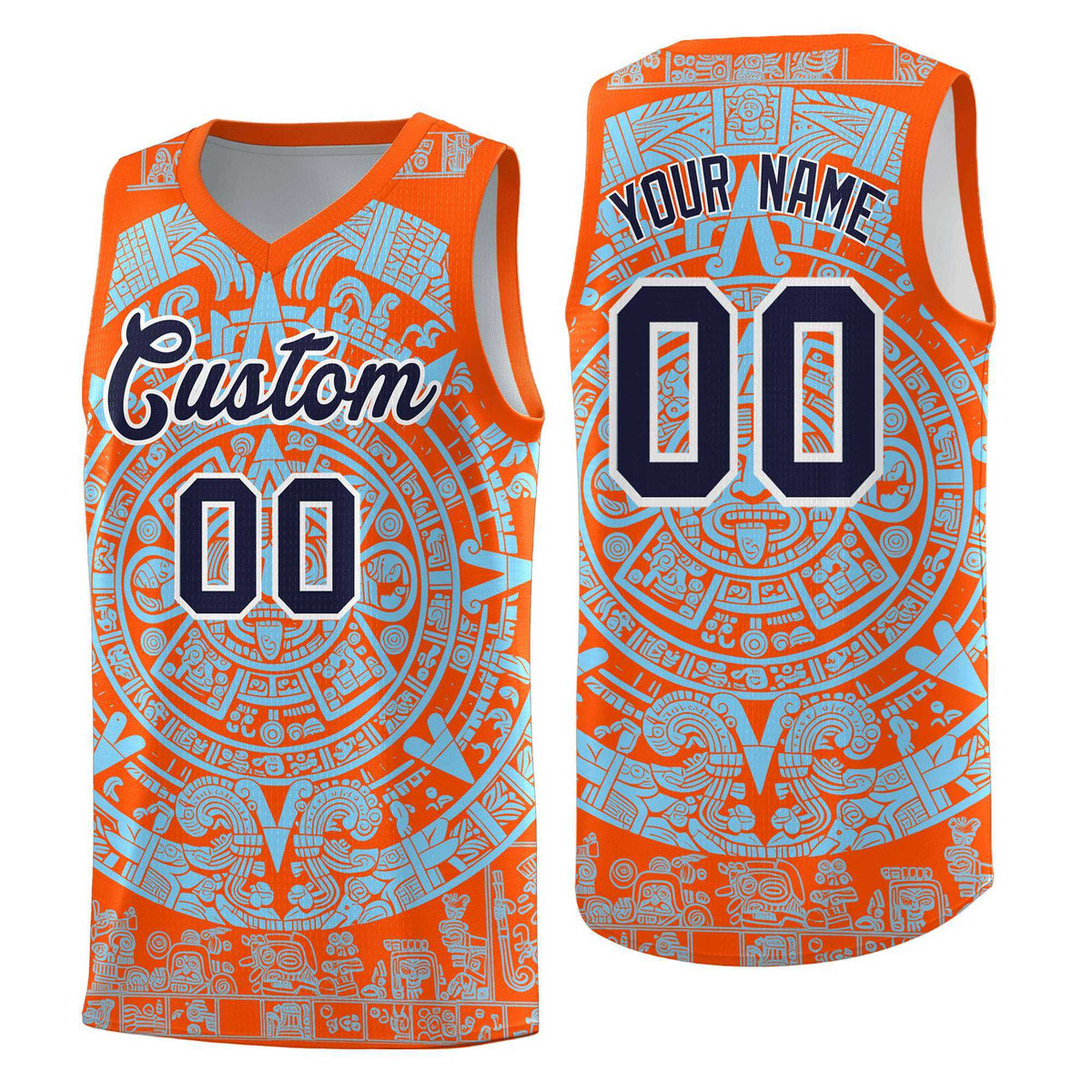 Custom Youth Basketball Jerseys Light Blue Aztec Sun Stone Design Team Uniform