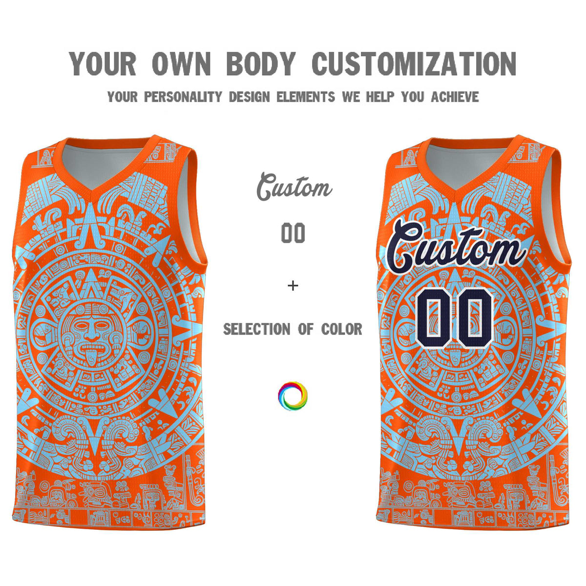 Custom Youth Basketball Jerseys Light Blue Aztec Sun Stone Design Team Uniform