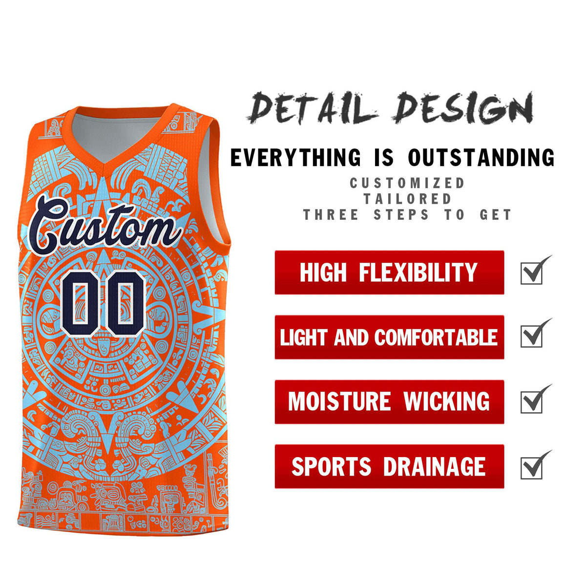 Custom Youth Basketball Jerseys Light Blue Aztec Sun Stone Design Team Uniform