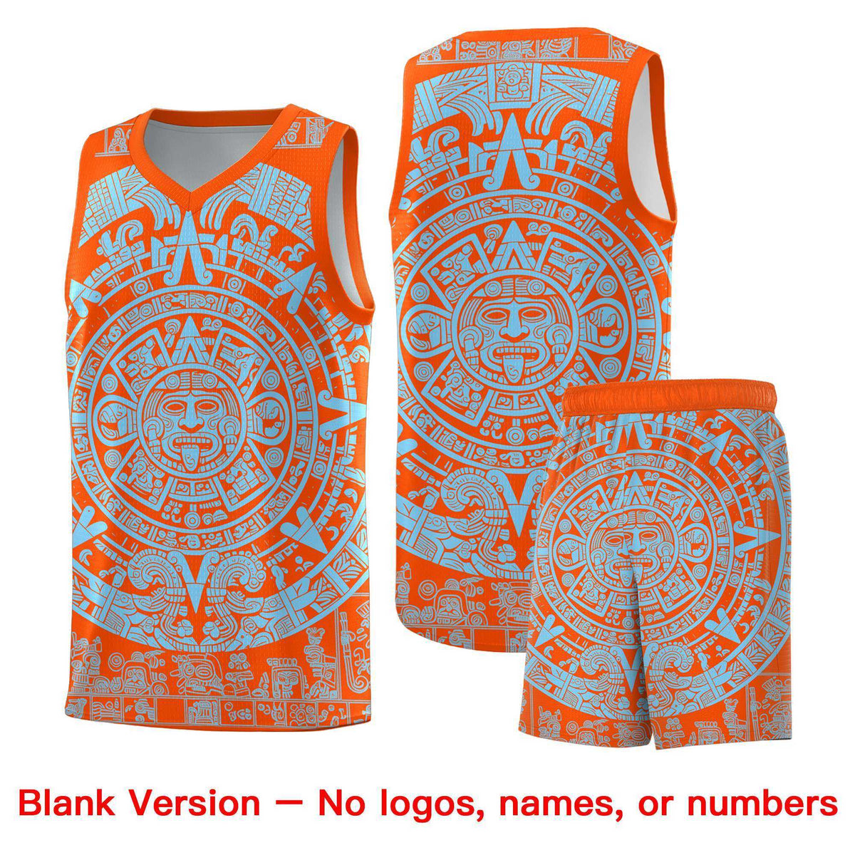 Custom Youth Basketball Jerseys Light Blue Aztec Sun Stone Design Team Uniform