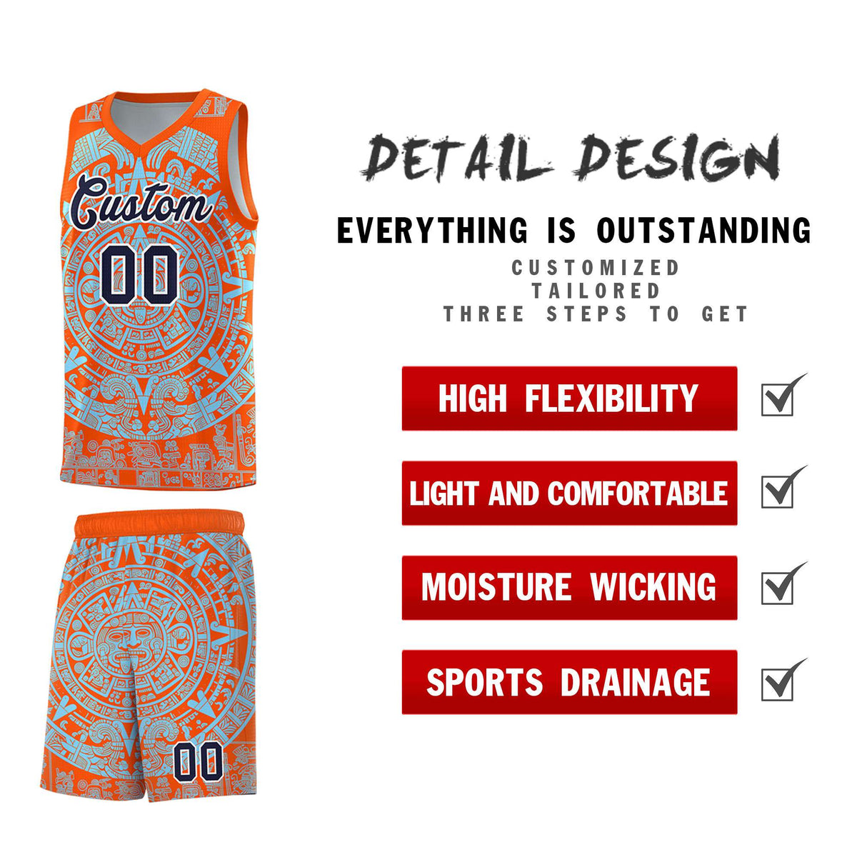 Custom Youth Basketball Jerseys Light Blue Aztec Sun Stone Design Team Uniform
