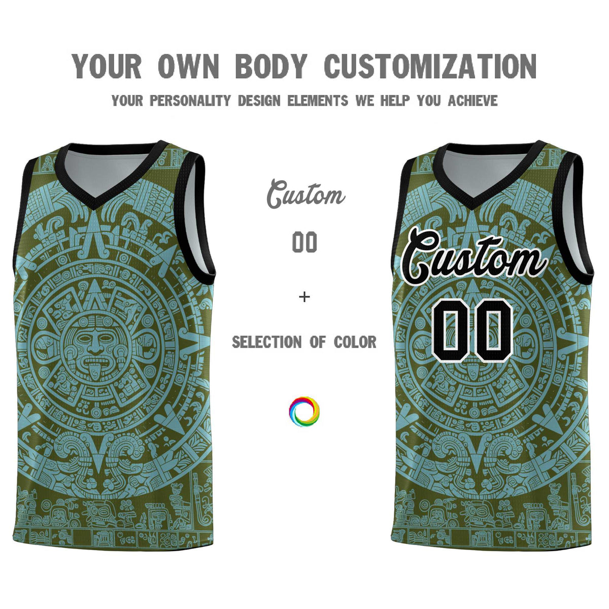 Custom Youth Basketball Jerseys Sky Blue Aztec Sun Stone Personalized Uniform