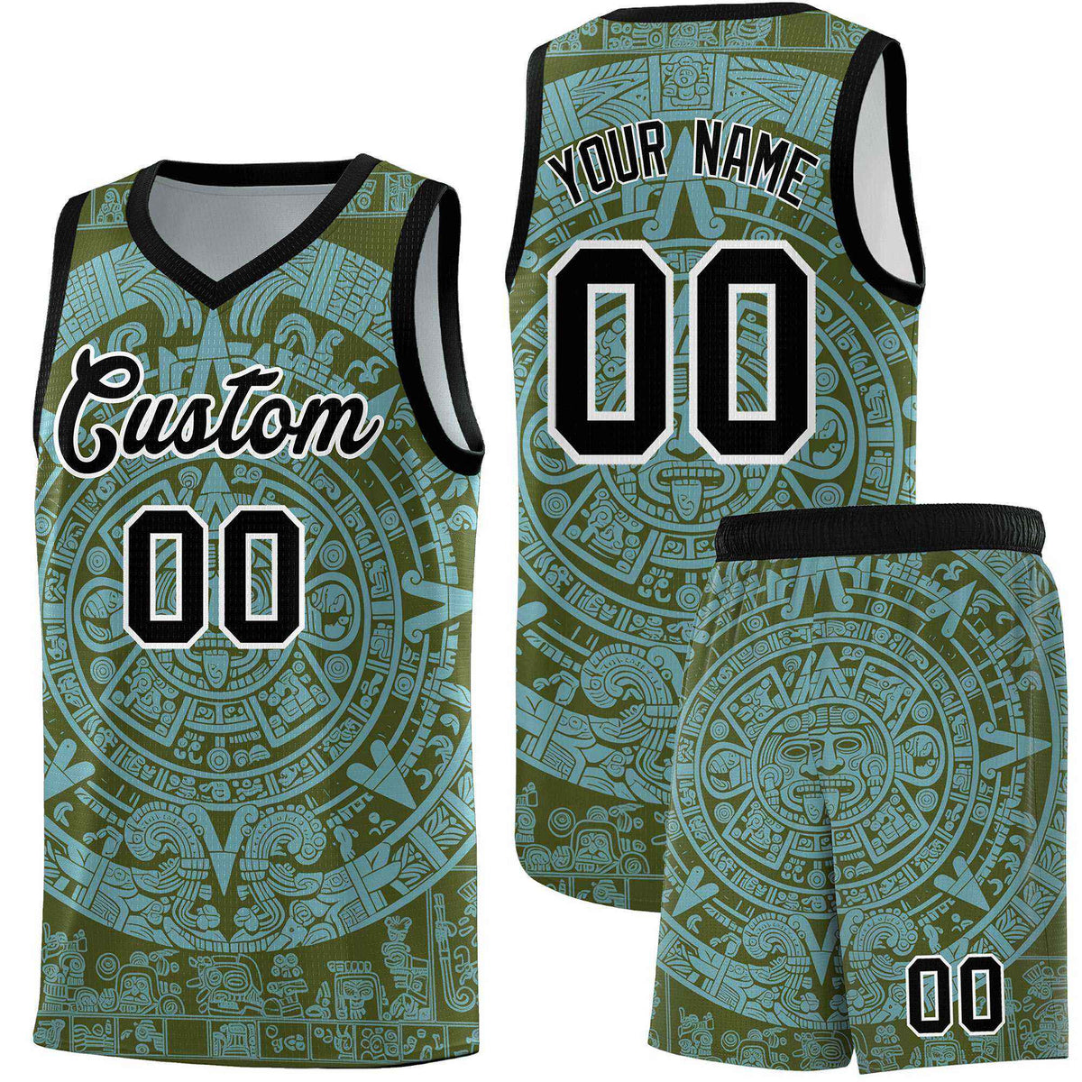 Custom Youth Basketball Jerseys Sky Blue Aztec Sun Stone Personalized Uniform