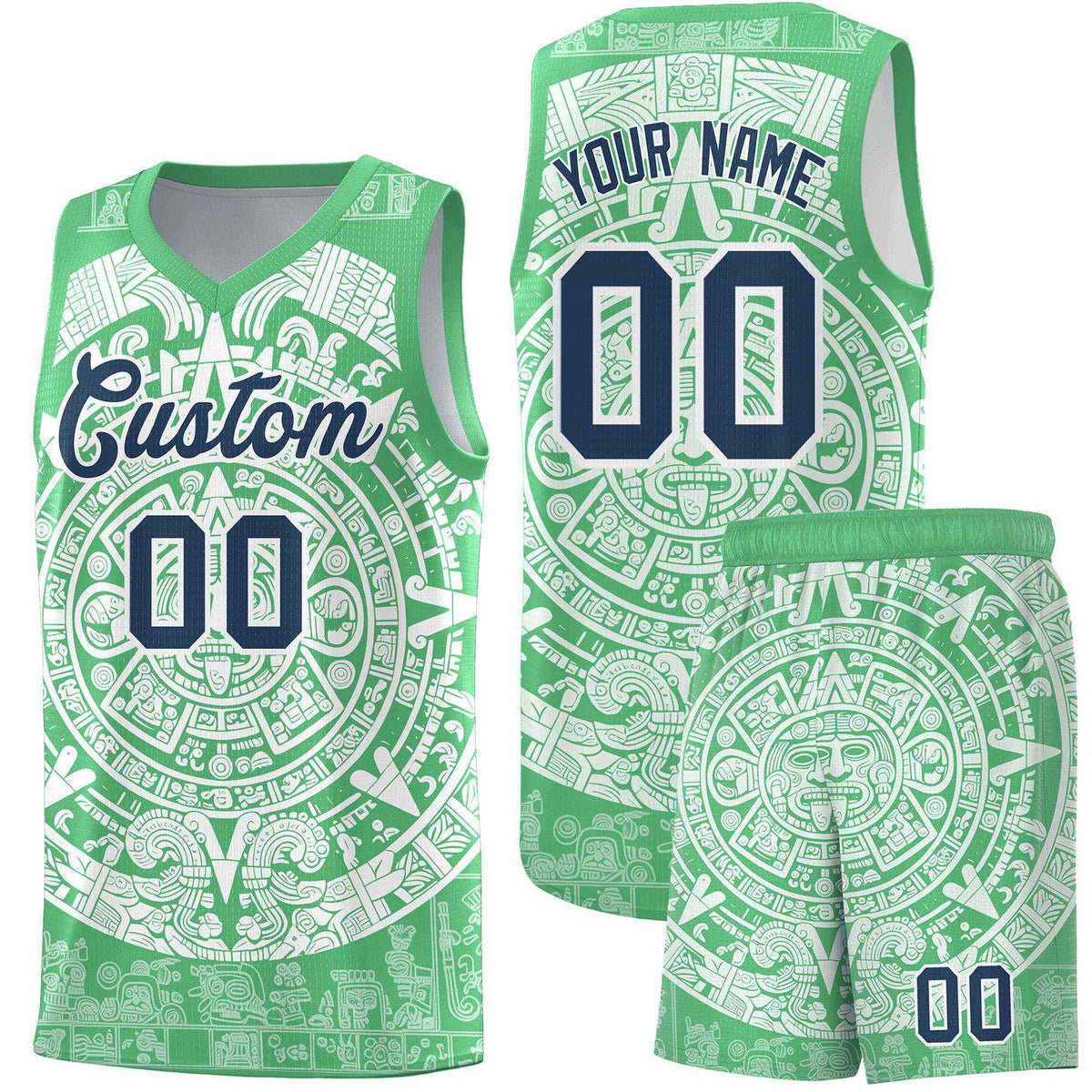 Custom Youth Basketball Jerseys White Aztec Sun Stone Design Team Uniform