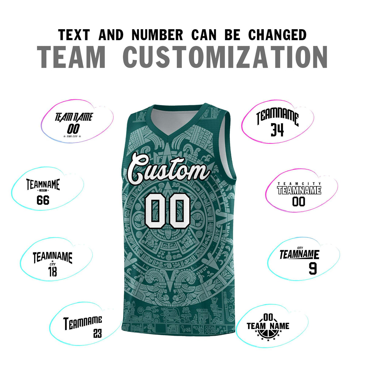 Custom Youth Basketball Jerseys White Aztec Sun Stone Design Team Uniform