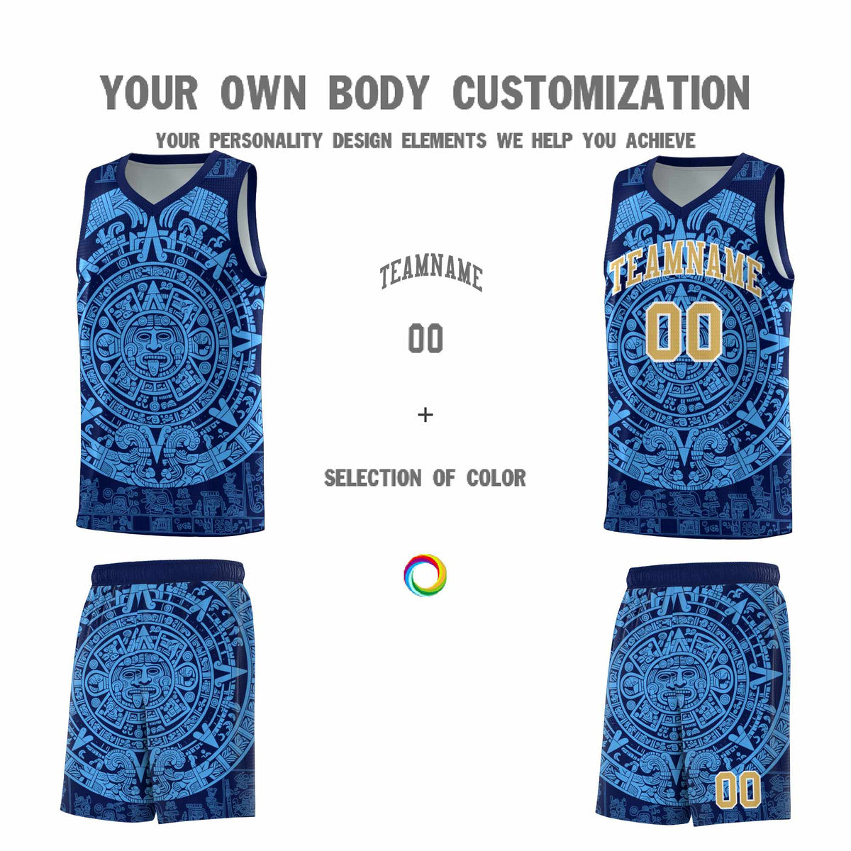 Custom Youth Basketball Jerseys Powder Blue Aztec Sun Stone Personalized Uniform
