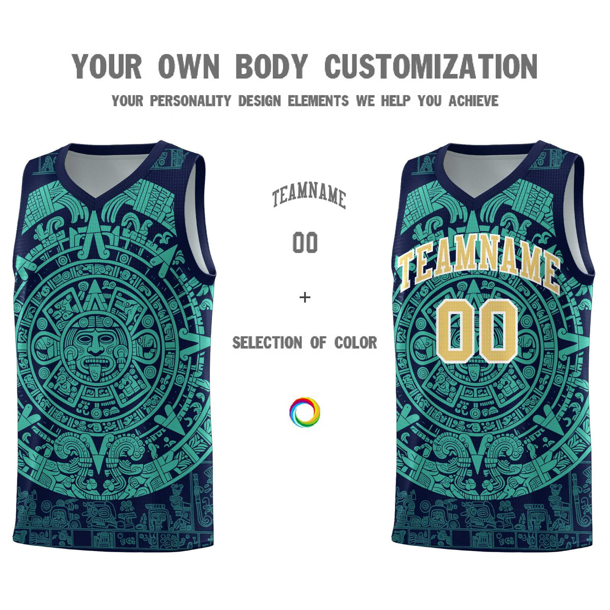 Custom Youth Basketball Jerseys Aqua Aztec Sun Stone Personalized Uniform
