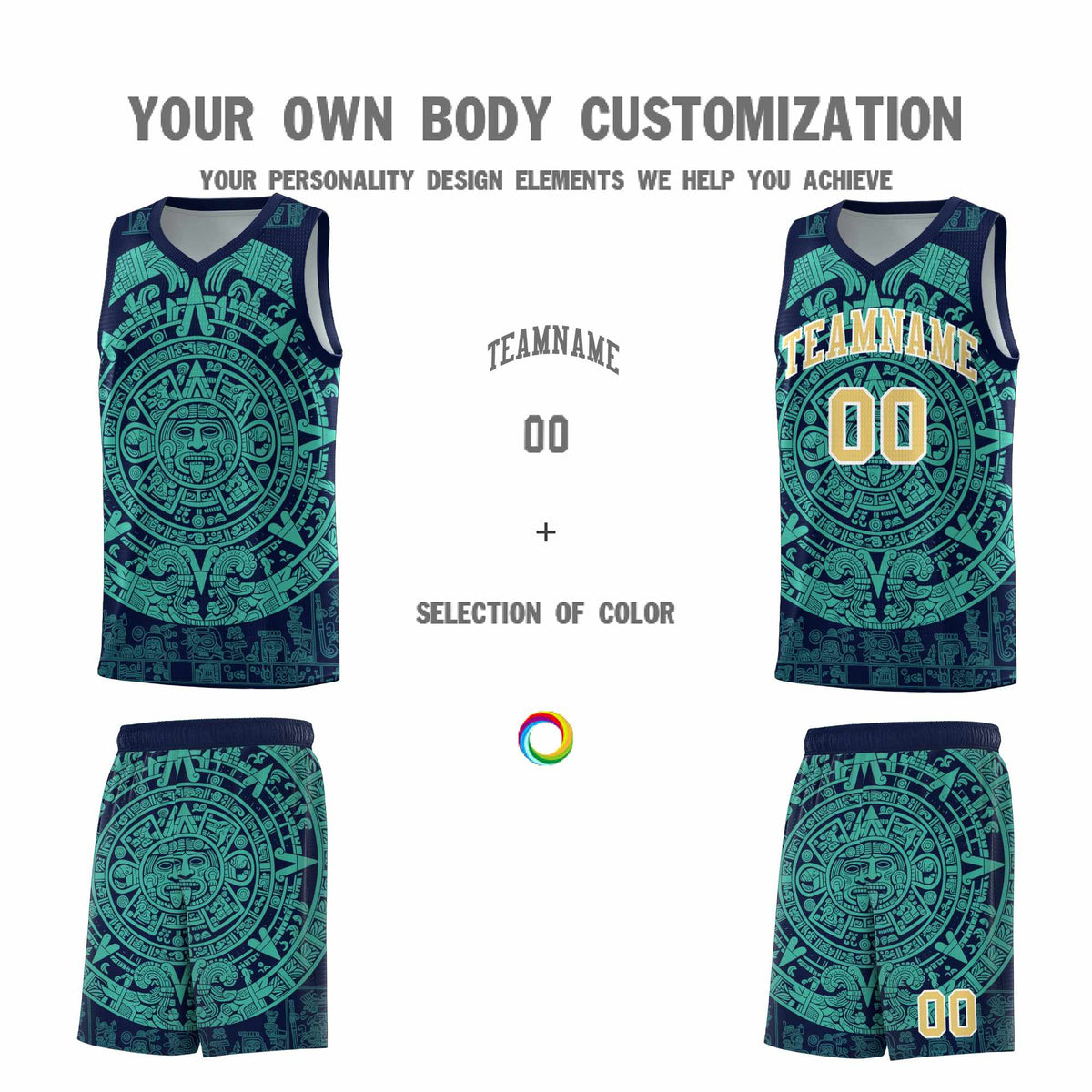 Custom Youth Basketball Jerseys Aqua Aztec Sun Stone Personalized Uniform