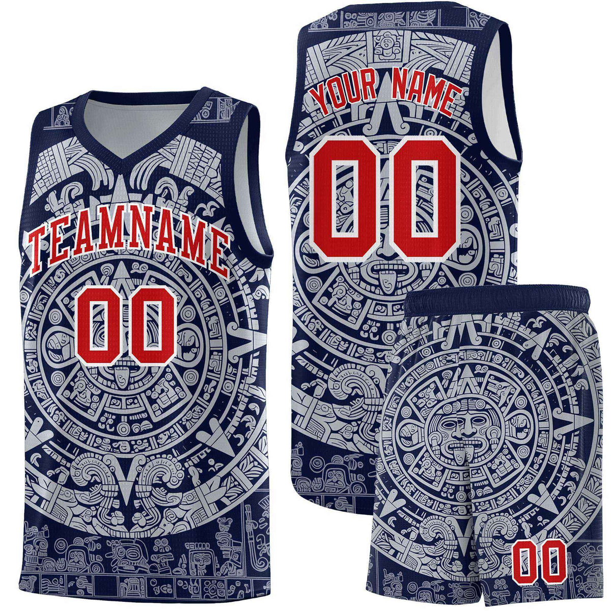 Custom Youth Basketball Jerseys White Aztec Sun Stone Design Team Uniform
