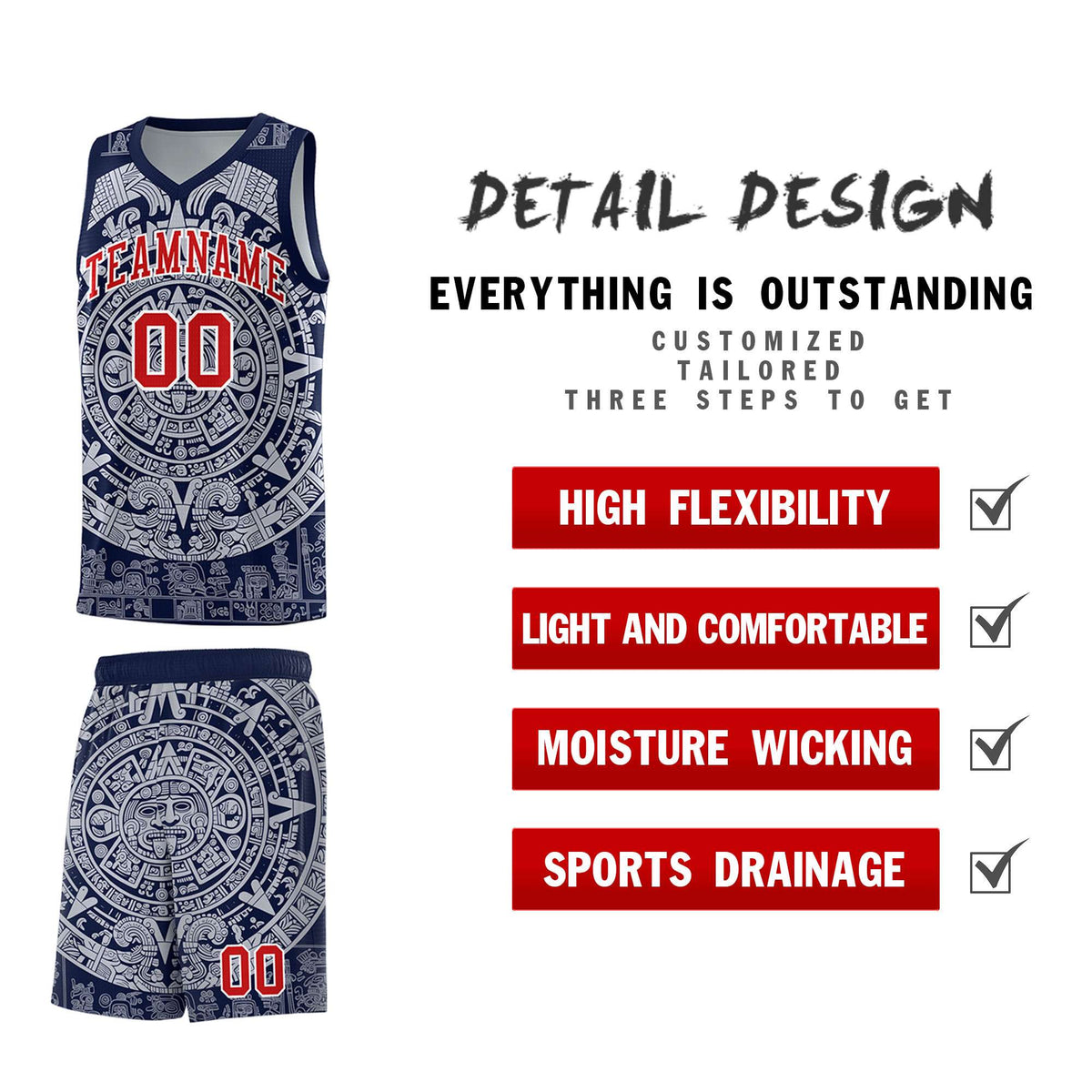 Custom Youth Basketball Jerseys White Aztec Sun Stone Design Team Uniform