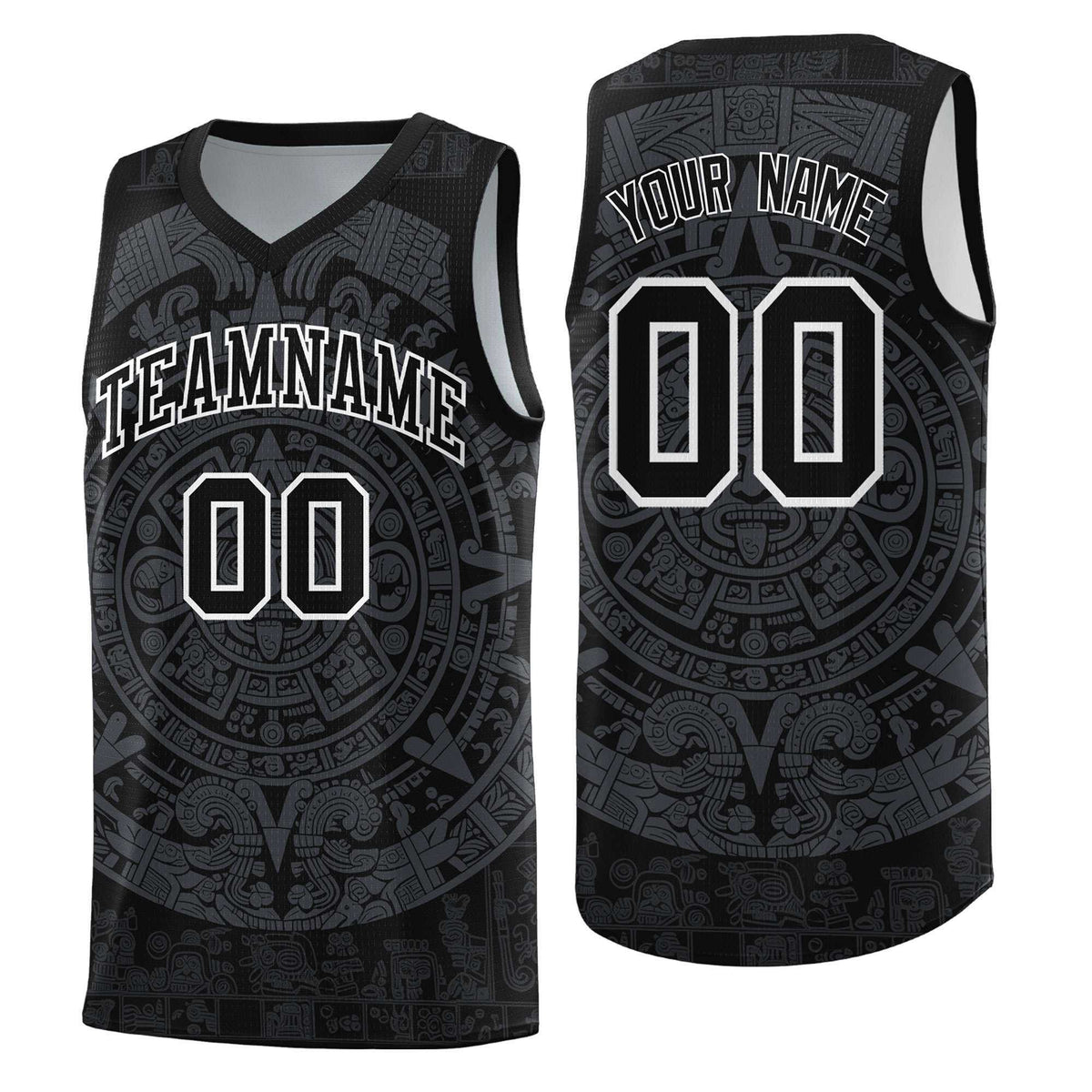Custom Youth Basketball Jerseys Gray Aztec Sun Stone Design Team Uniform