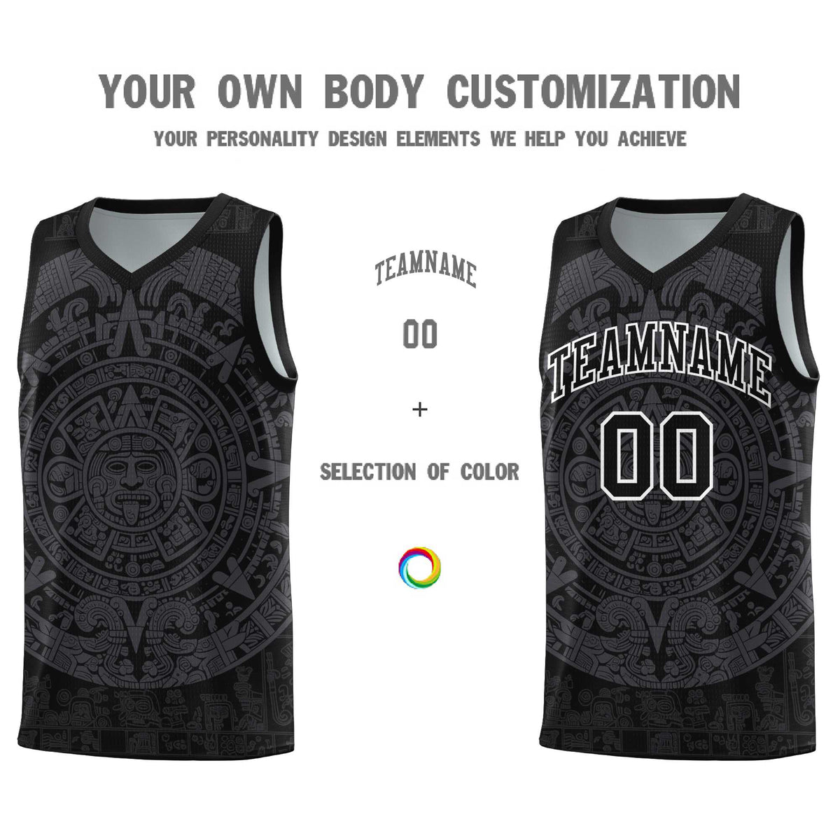 Custom Youth Basketball Jerseys Gray Aztec Sun Stone Design Team Uniform
