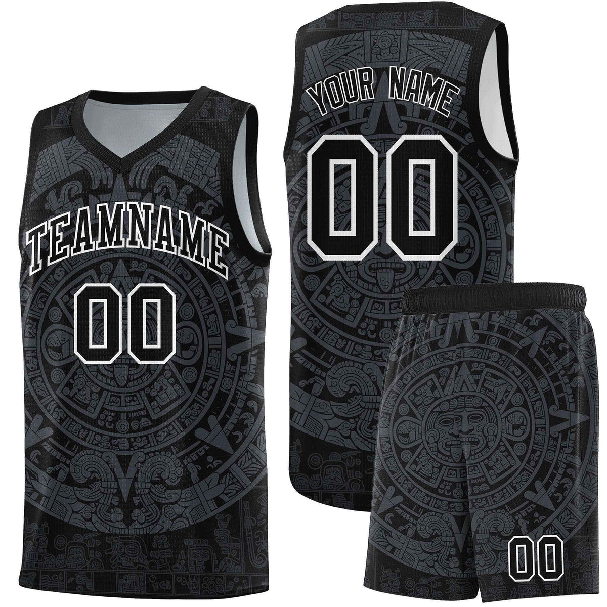 Custom Youth Basketball Jerseys Gray Aztec Sun Stone Design Team Uniform