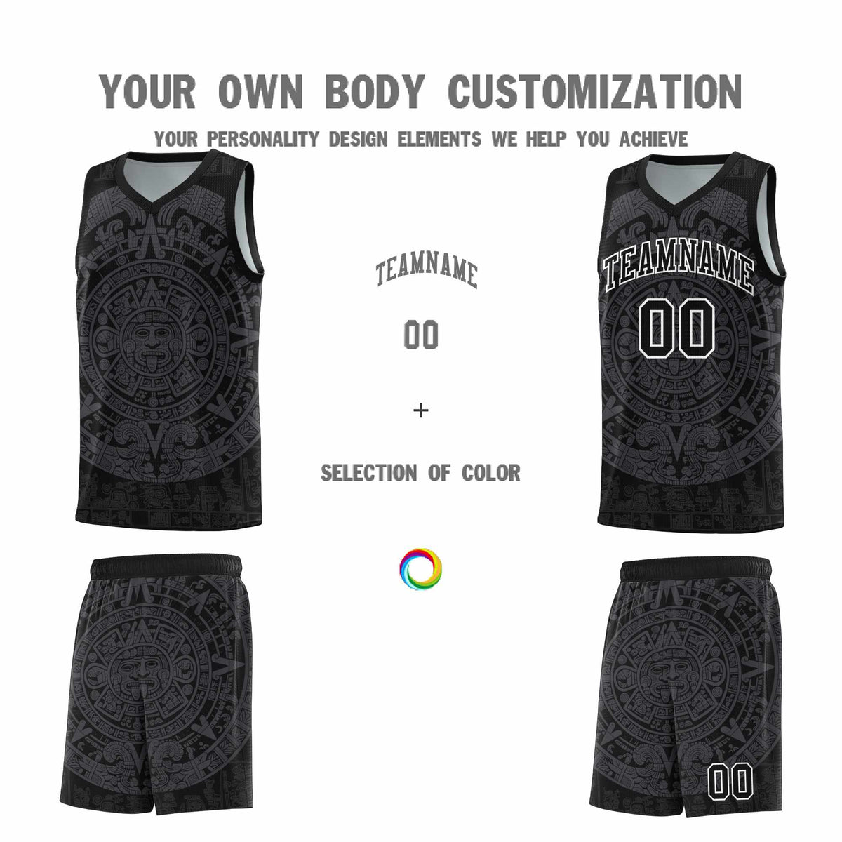 Custom Youth Basketball Jerseys Gray Aztec Sun Stone Design Team Uniform