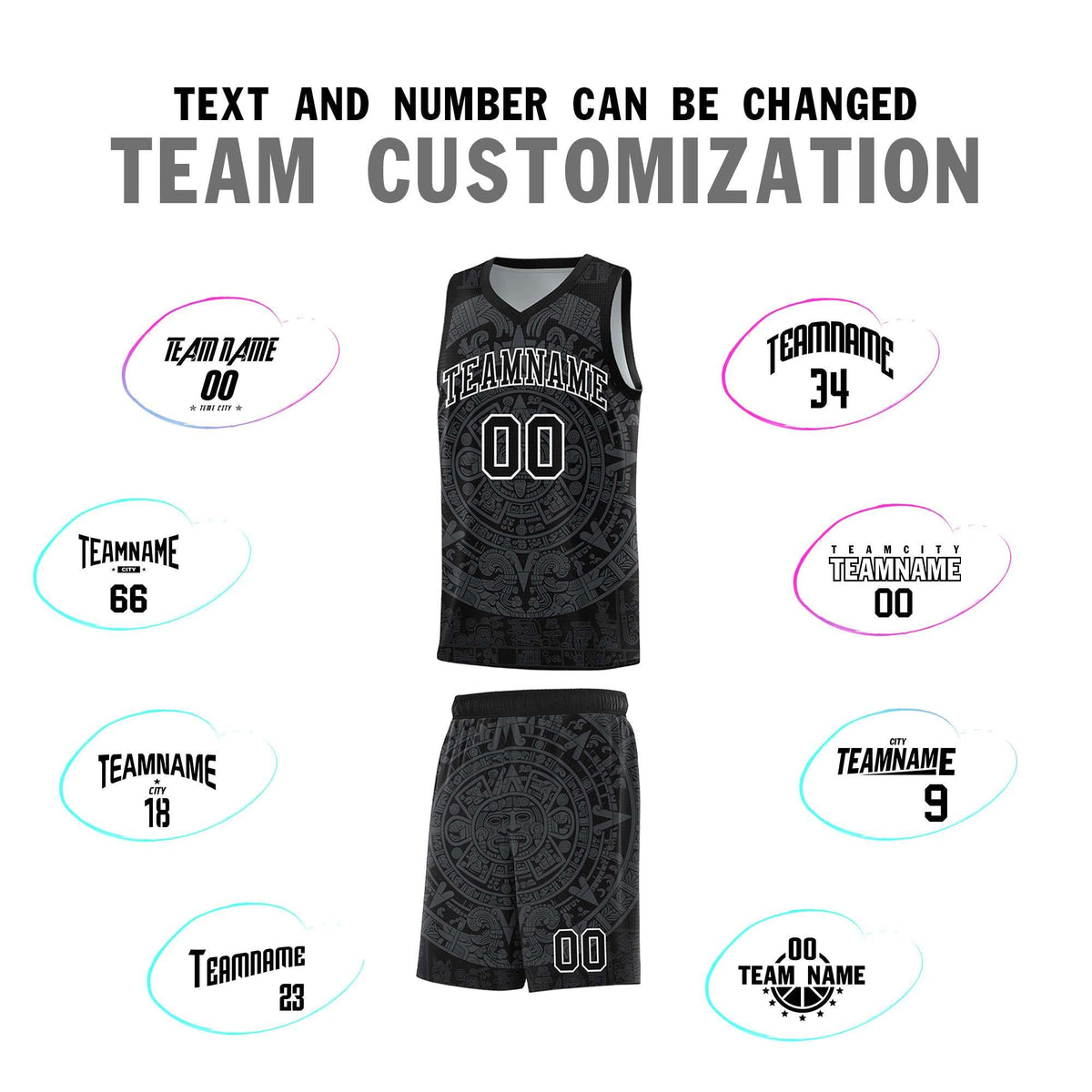 Custom Youth Basketball Jerseys Gray Aztec Sun Stone Design Team Uniform