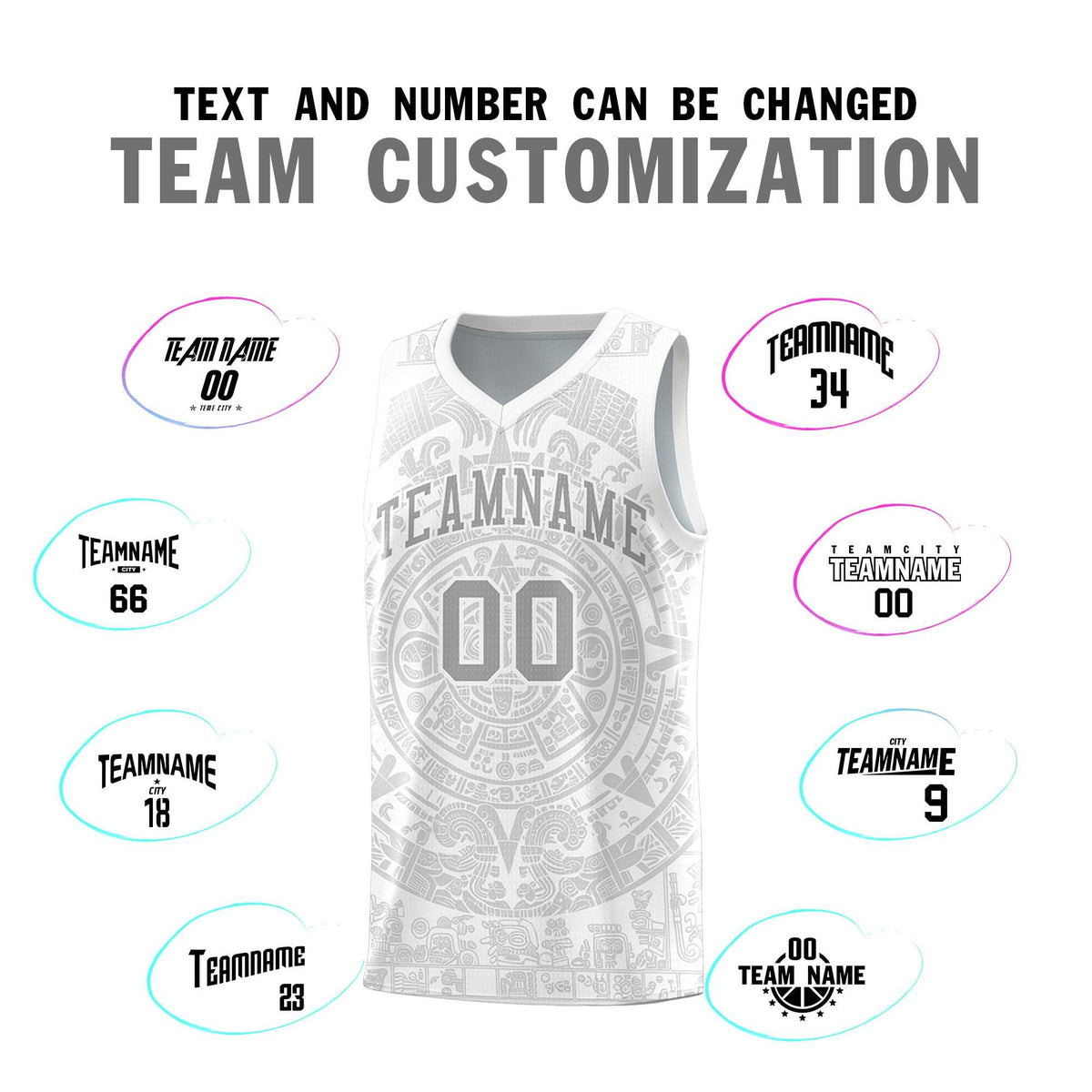 Custom Youth Basketball Jerseys Gray Aztec Sun Stone Personalized Uniform