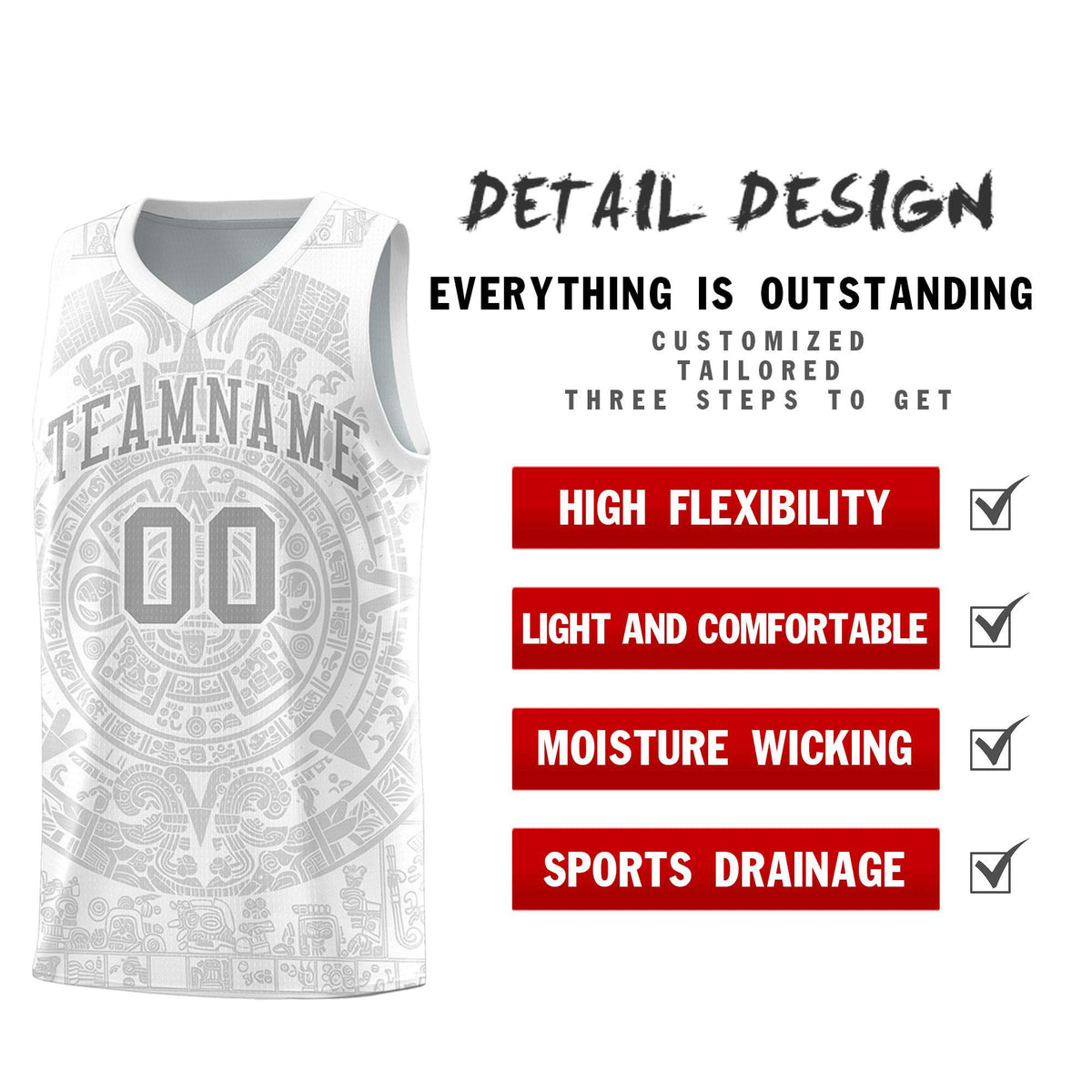 Custom Youth Basketball Jerseys Gray Aztec Sun Stone Personalized Uniform