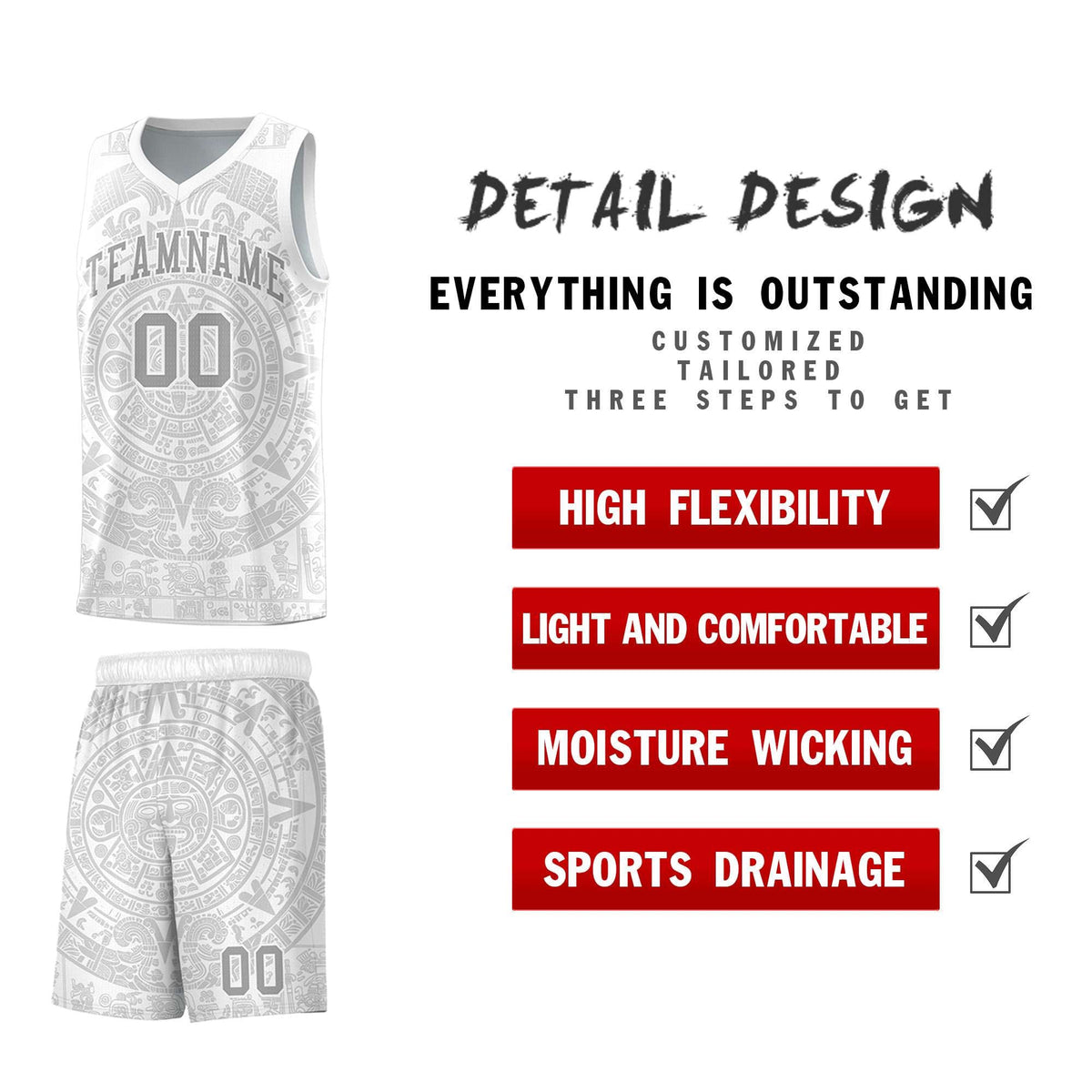 Custom Youth Basketball Jerseys Gray Aztec Sun Stone Personalized Uniform