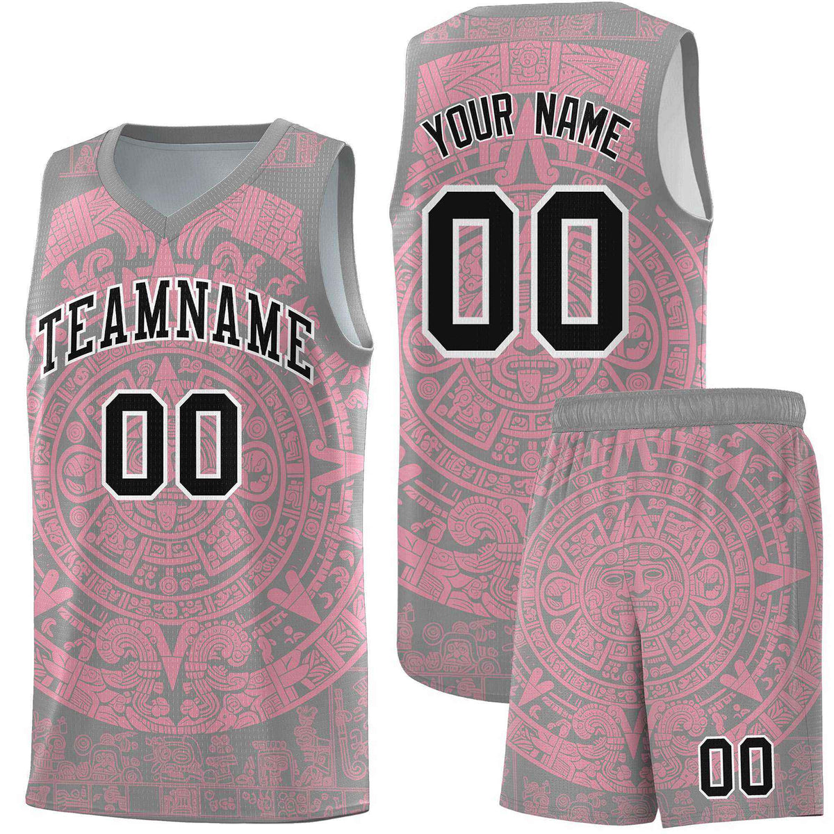 Custom Youth Basketball Jerseys Light Pink Aztec Sun Stone Pattern Custom Team Set