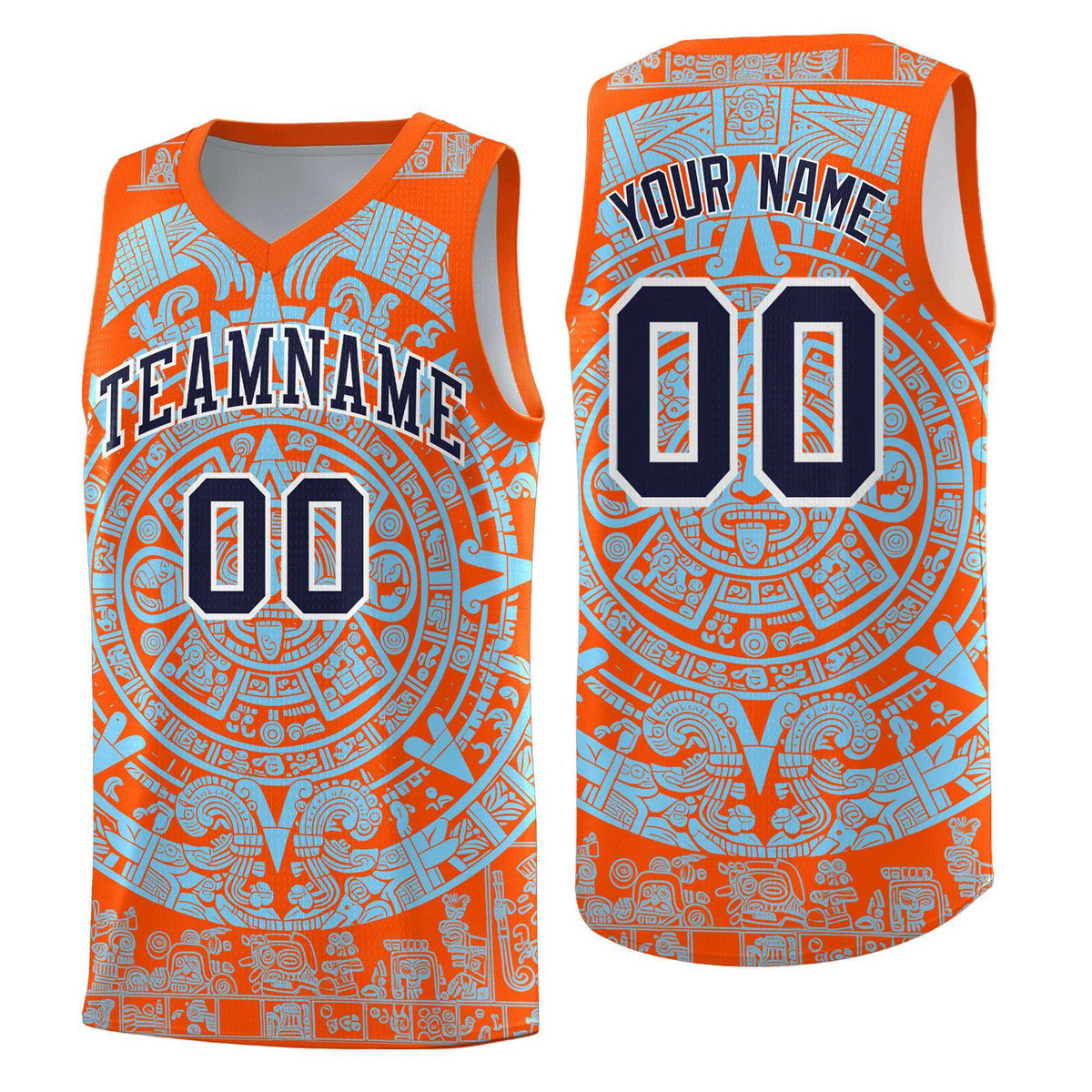 Custom Youth Basketball Jerseys Light Blue Aztec Sun Stone Design Team Uniform