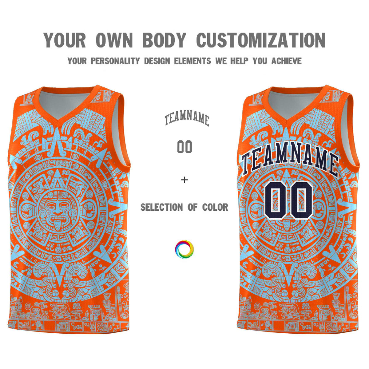 Custom Youth Basketball Jerseys Light Blue Aztec Sun Stone Design Team Uniform