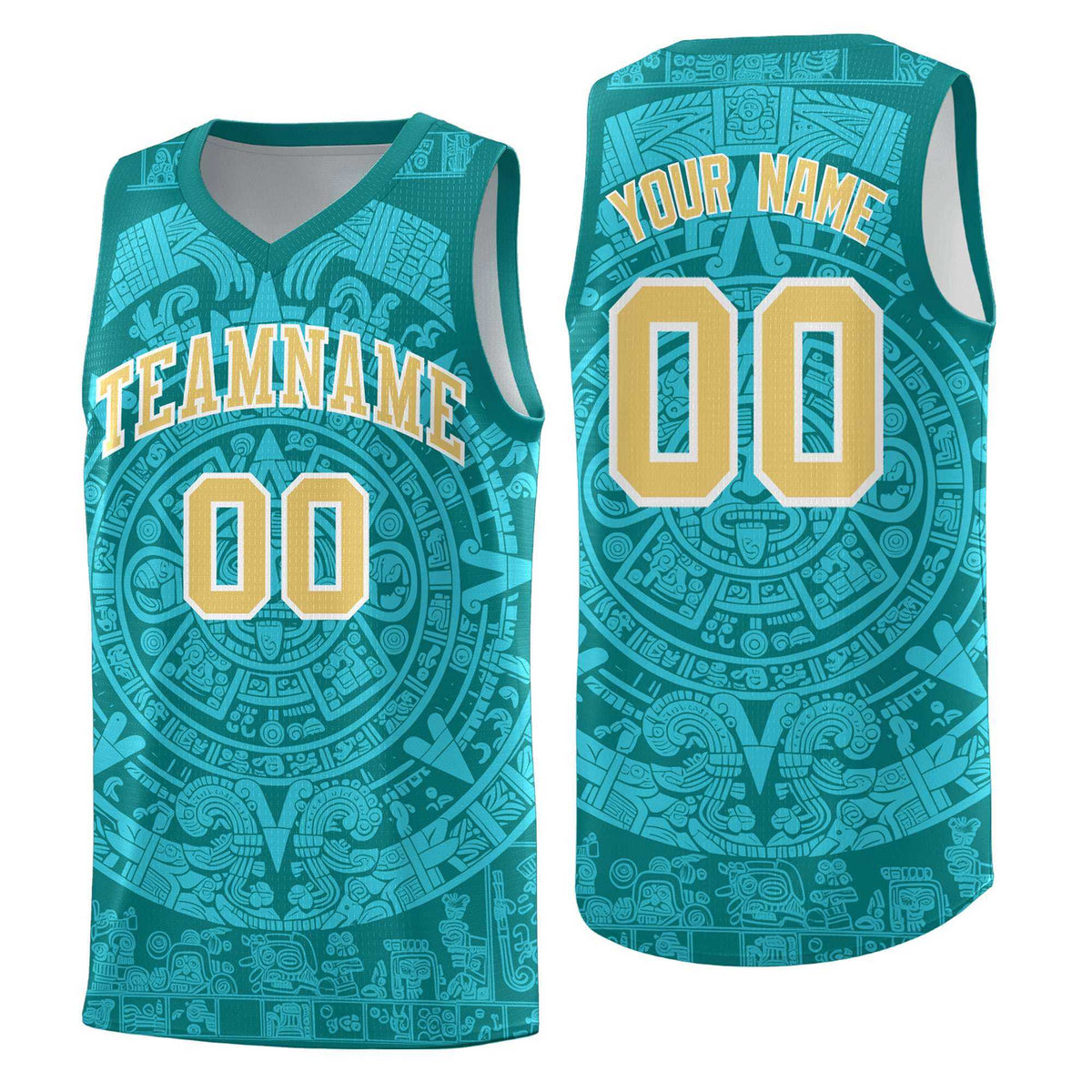Custom Youth Basketball Jerseys Aqua Aztec Sun Stone Personalized Uniform