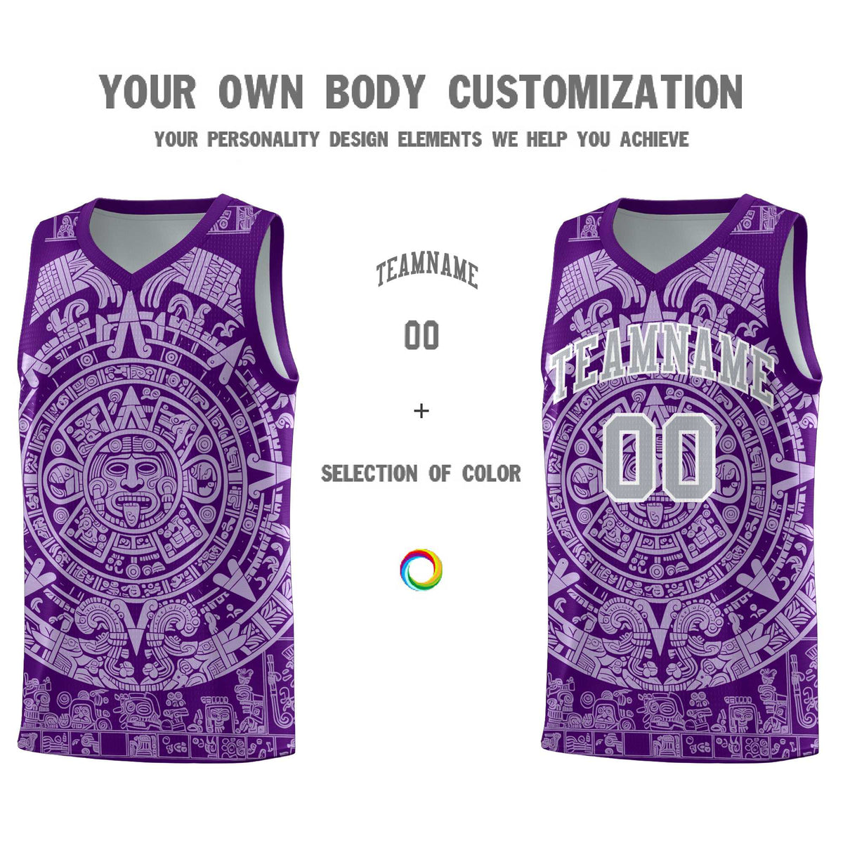 Custom Youth Basketball Jerseys Light Purple Aztec Sun Stone Pattern Custom Team Set