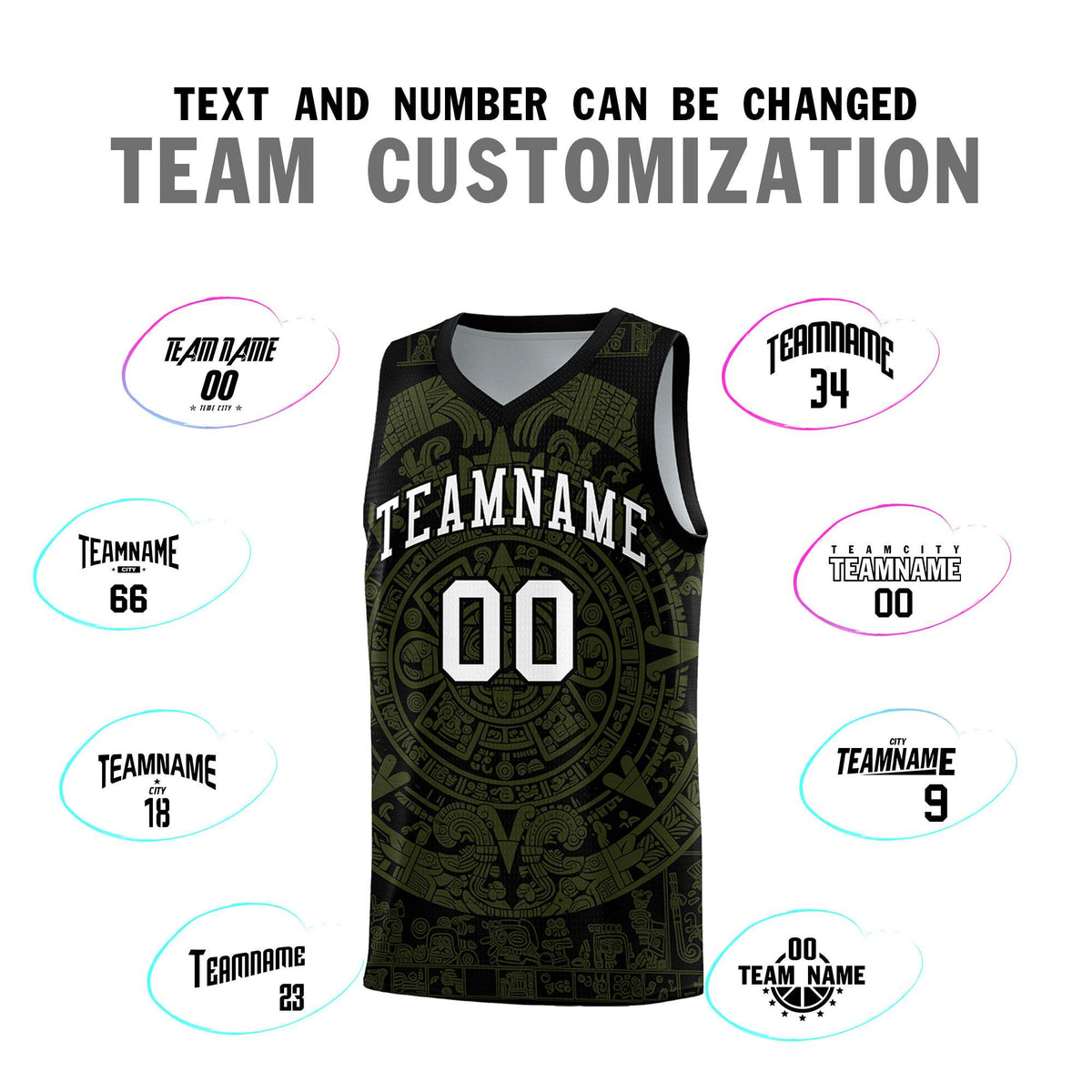 Custom Youth Basketball Jerseys Olive Aztec Sun Stone Pattern Custom Team Set