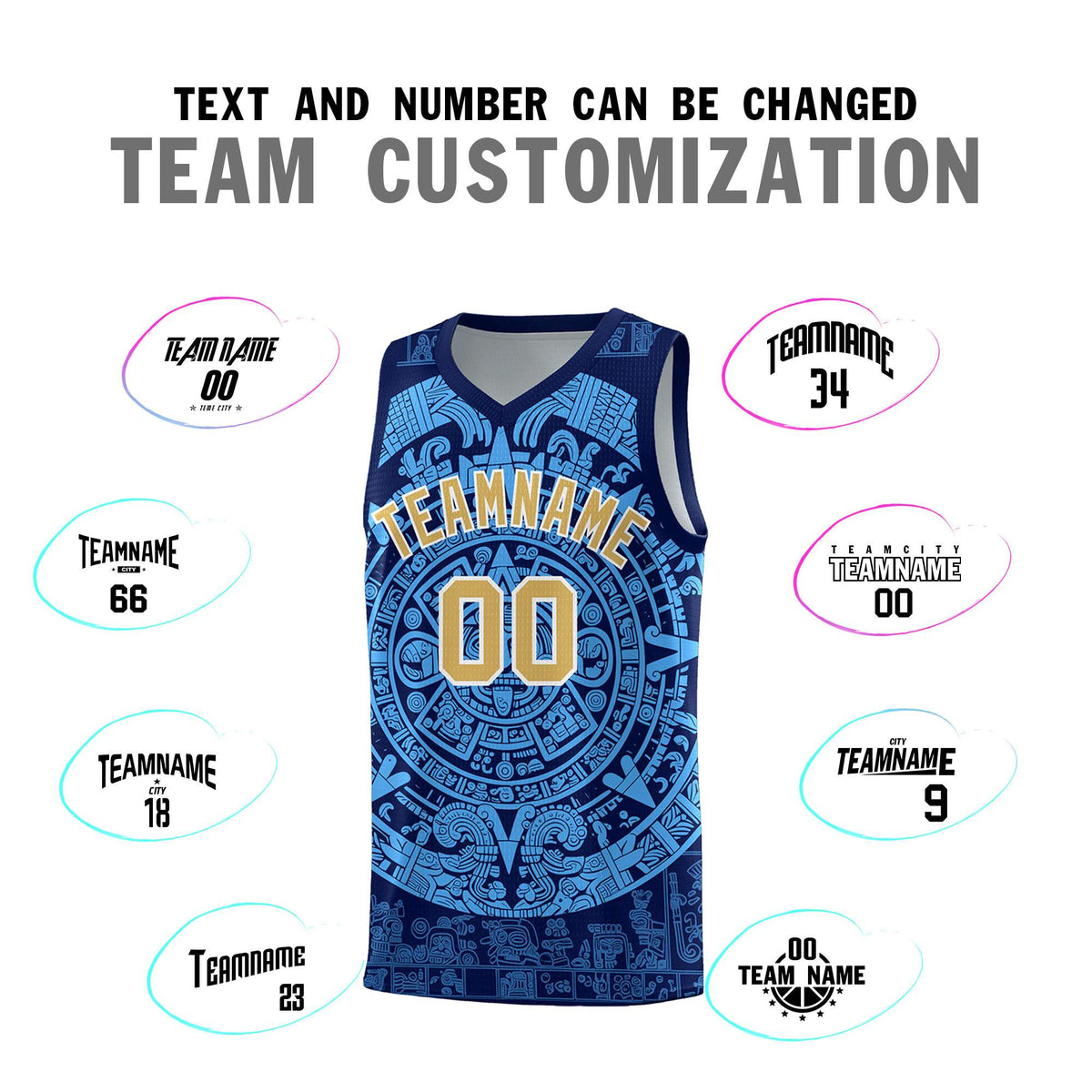 Custom Youth Basketball Jerseys Powder Blue Aztec Sun Stone Personalized Uniform