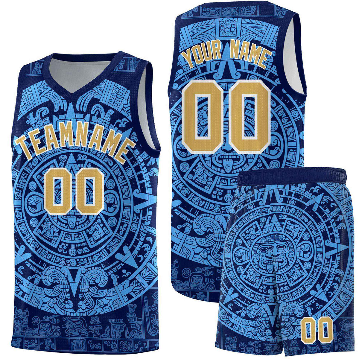 Custom Youth Basketball Jerseys Powder Blue Aztec Sun Stone Personalized Uniform