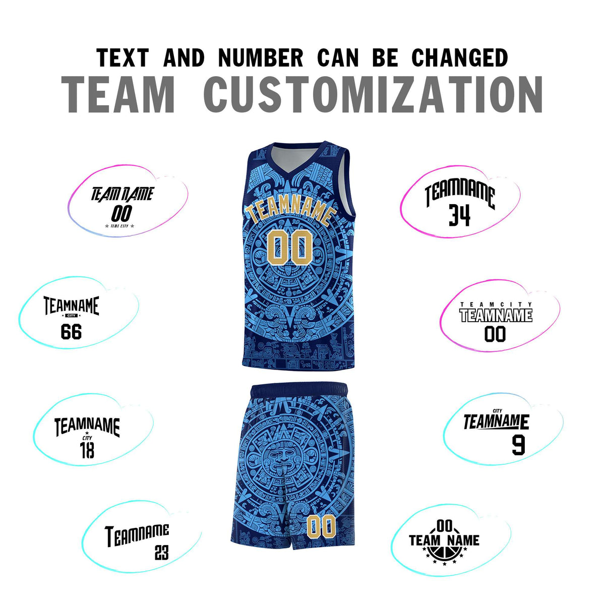 Custom Youth Basketball Jerseys Powder Blue Aztec Sun Stone Personalized Uniform