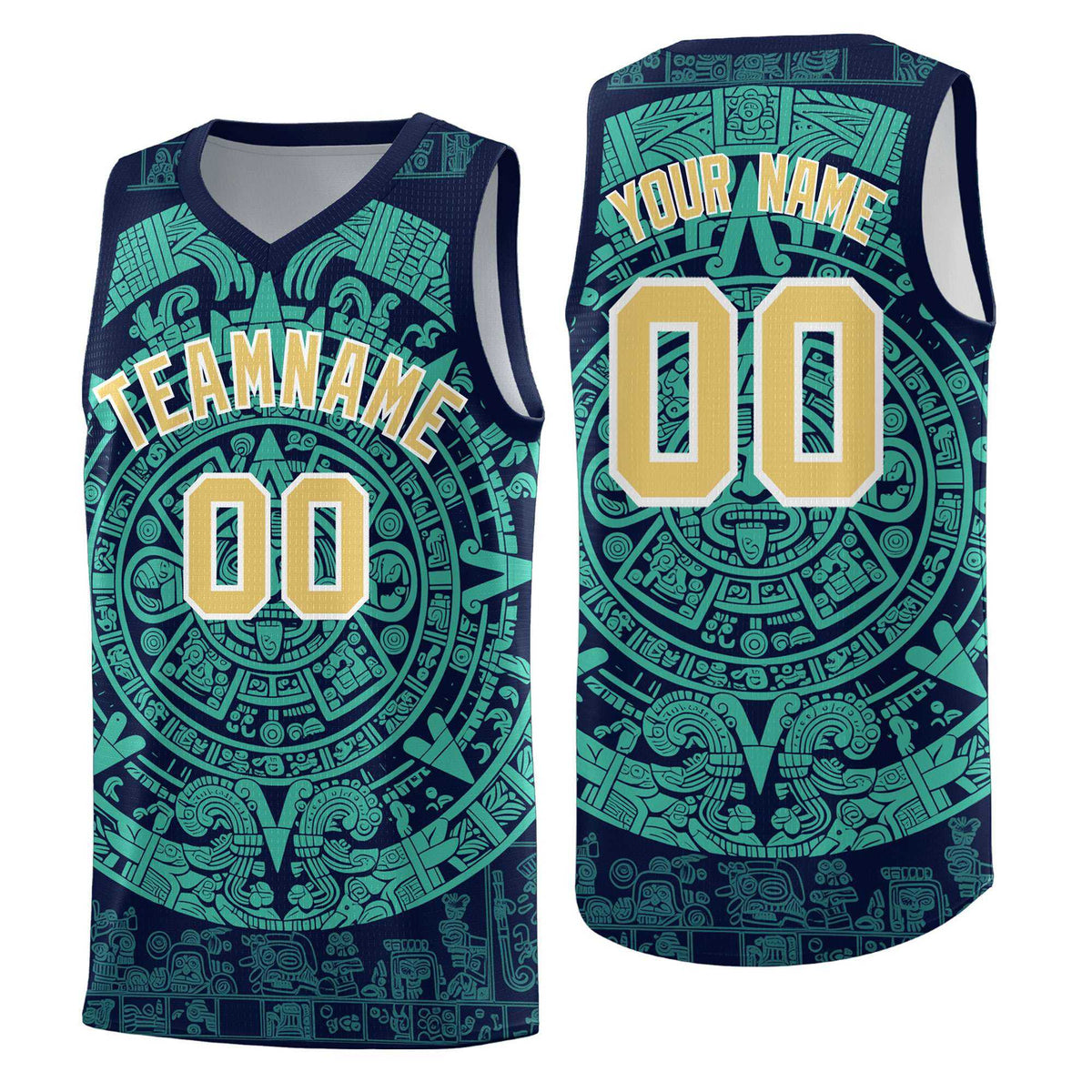 Custom Youth Basketball Jerseys Aqua Aztec Sun Stone Personalized Uniform
