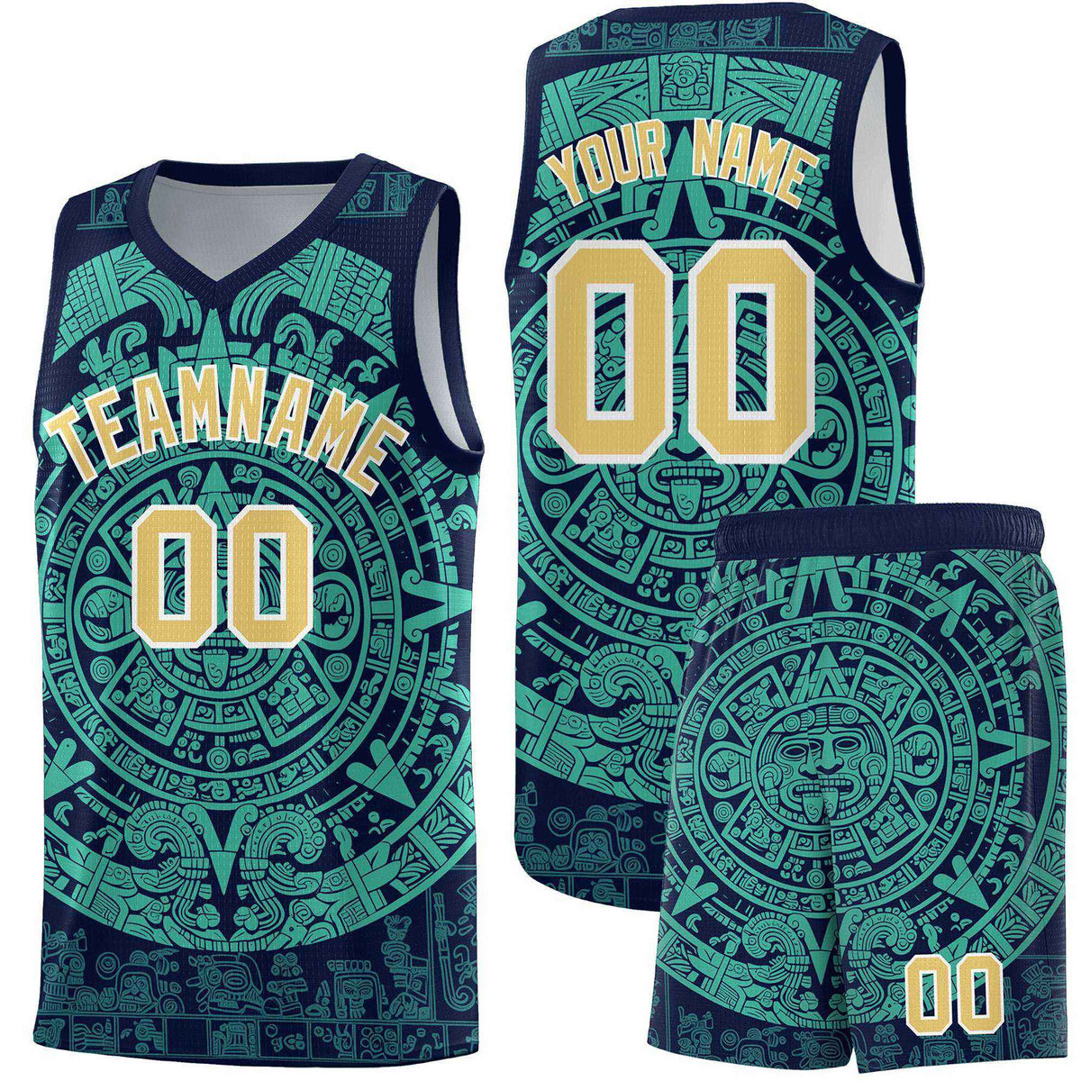 Custom Youth Basketball Jerseys Aqua Aztec Sun Stone Personalized Uniform