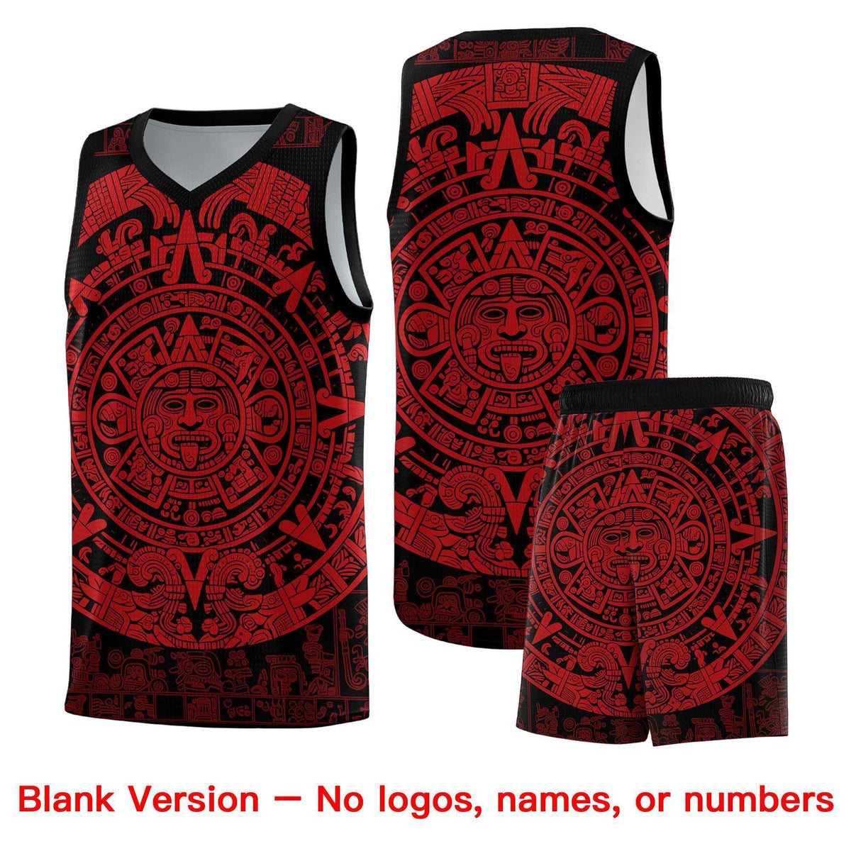 Custom Youth Basketball Jerseys Red Aztec Sun Stone Pattern Custom Team Set
