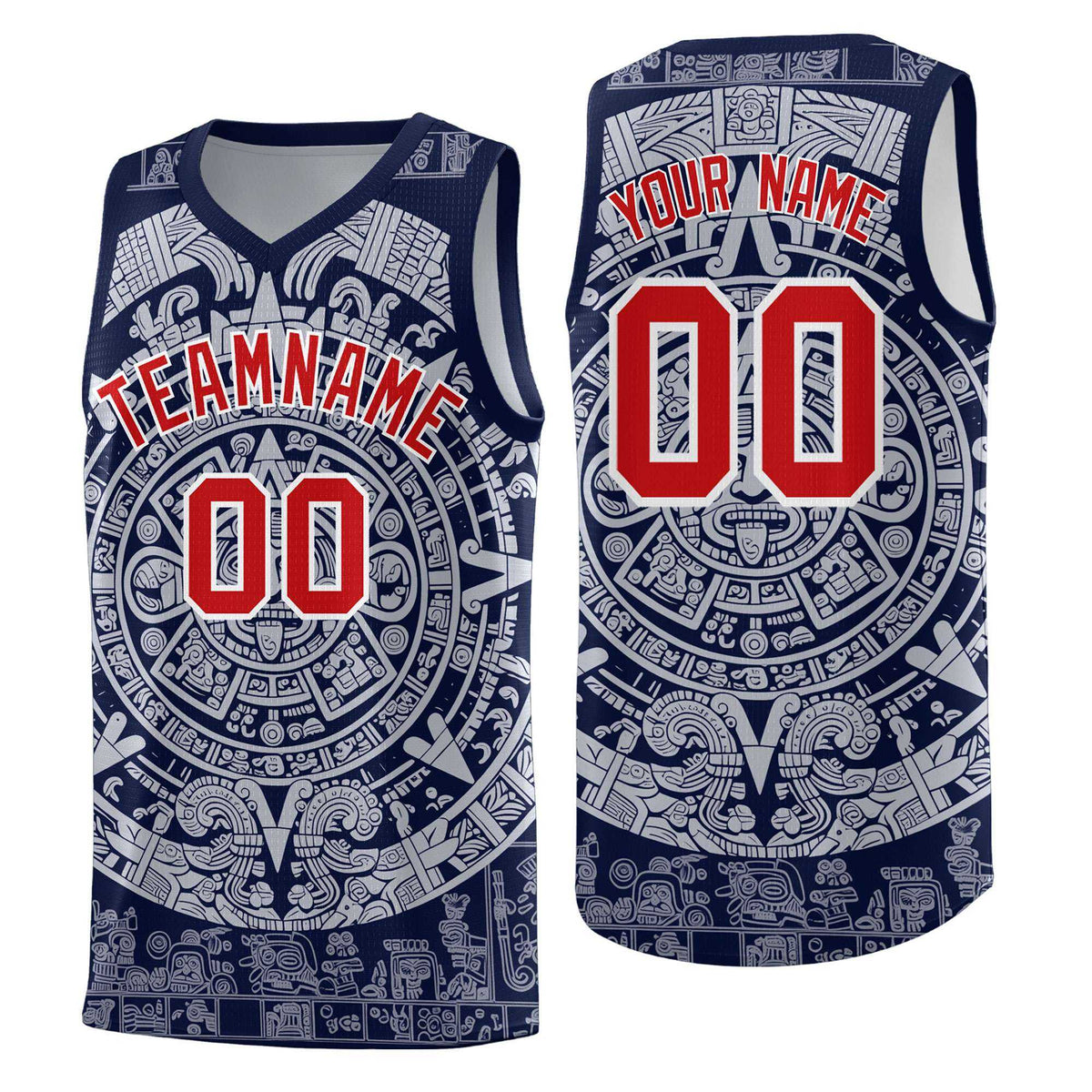 Custom Youth Basketball Jerseys White Aztec Sun Stone Design Team Uniform