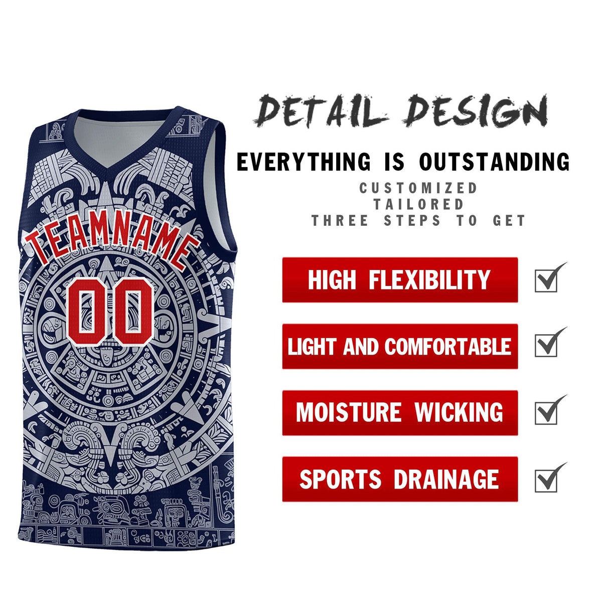 Custom Youth Basketball Jerseys White Aztec Sun Stone Design Team Uniform