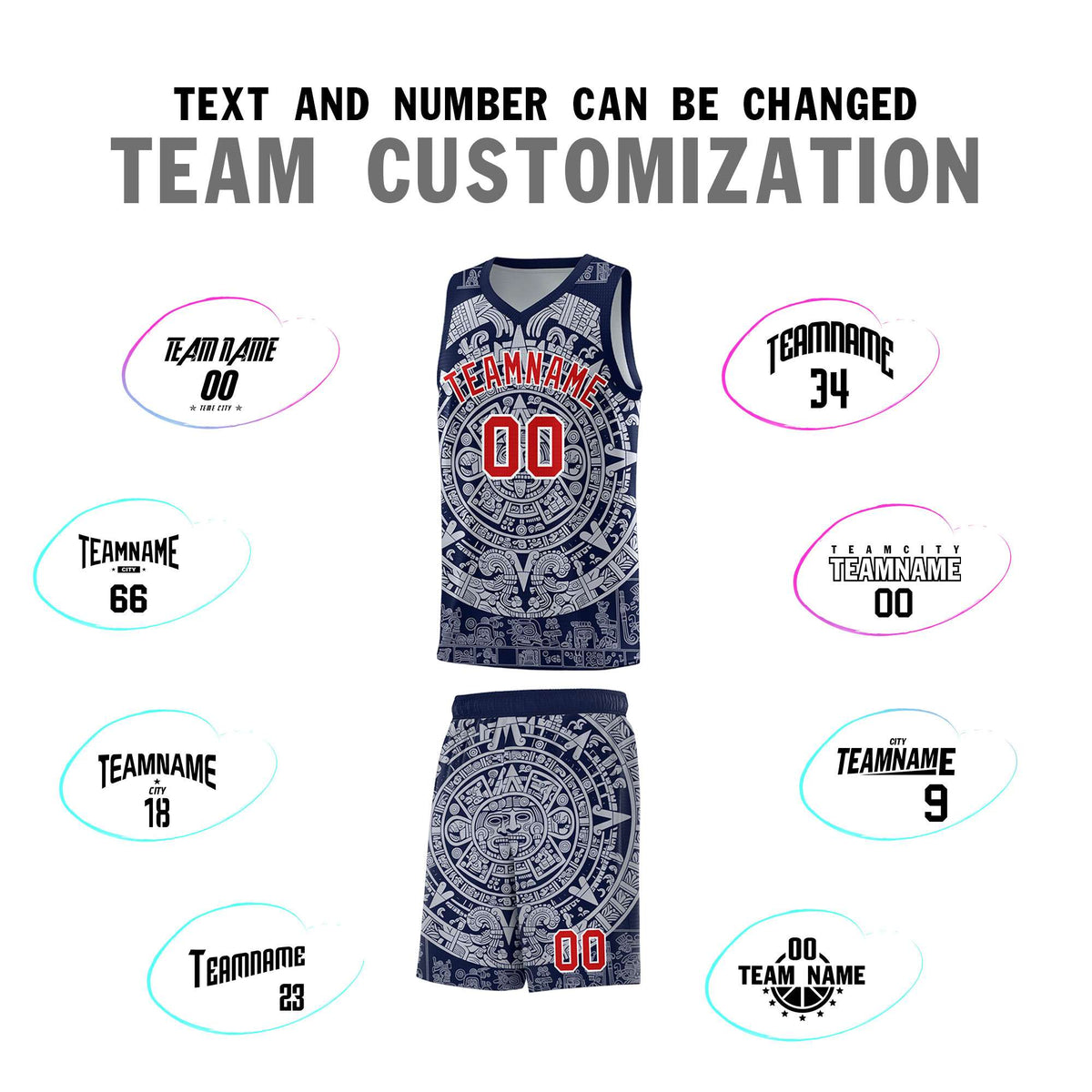 Custom Youth Basketball Jerseys White Aztec Sun Stone Design Team Uniform