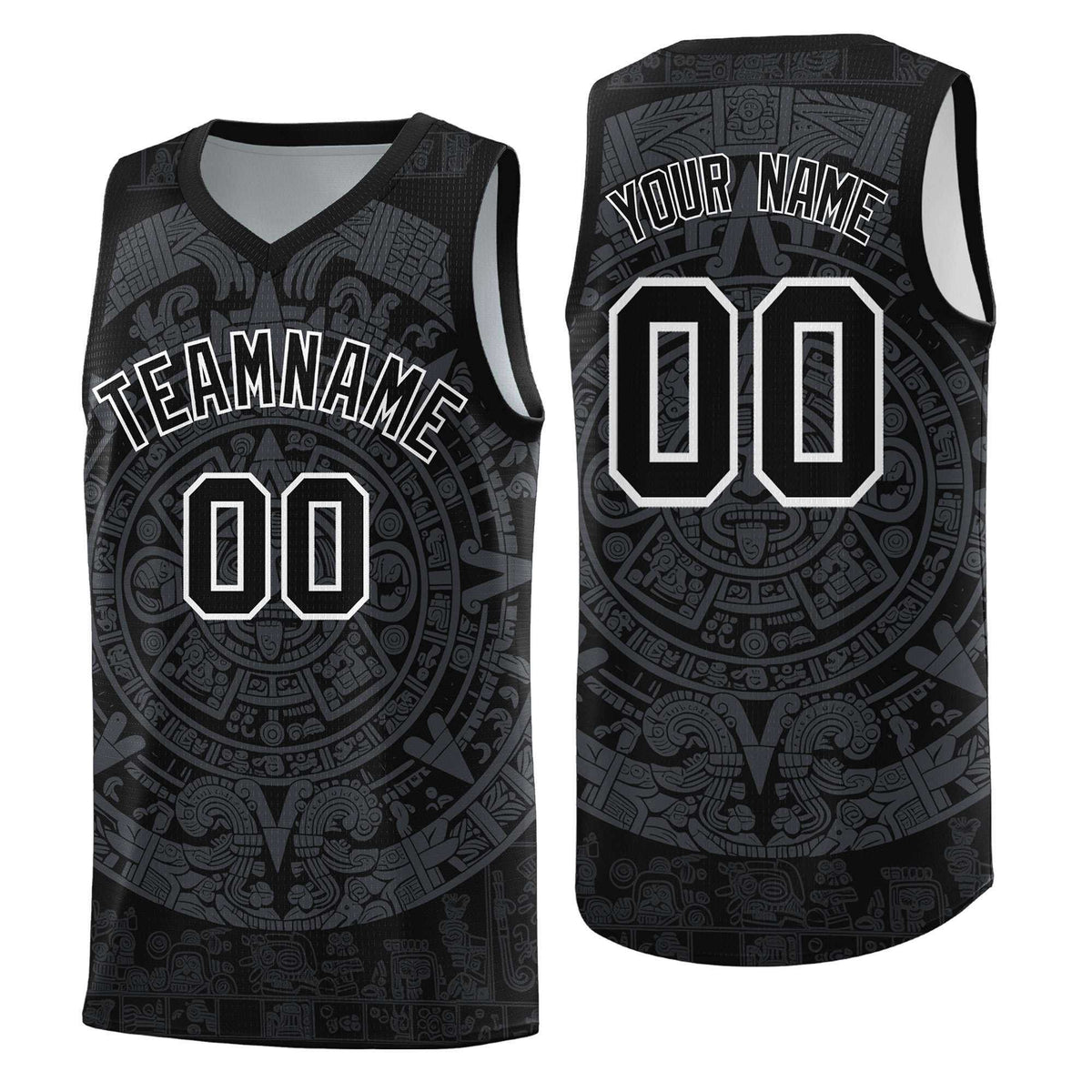 Custom Youth Basketball Jerseys Gray Aztec Sun Stone Design Team Uniform