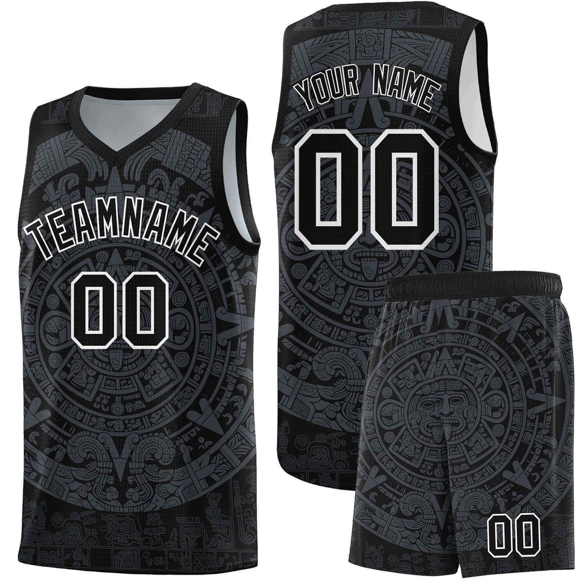 Custom Youth Basketball Jerseys Gray Aztec Sun Stone Design Team Uniform