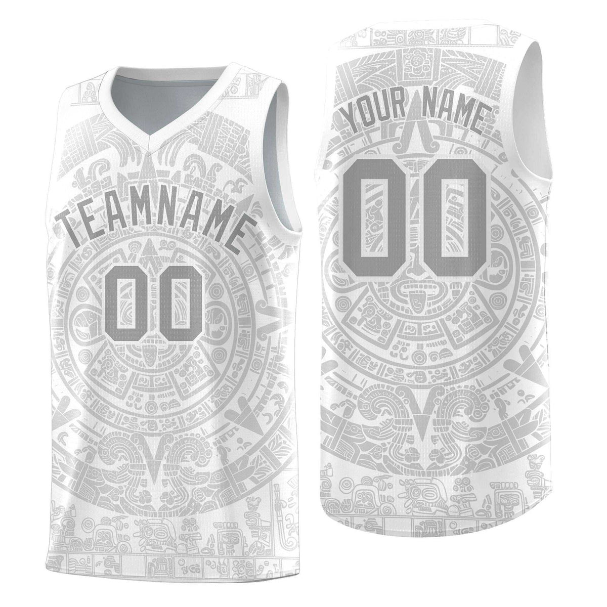 Custom Youth Basketball Jerseys Gray Aztec Sun Stone Personalized Uniform