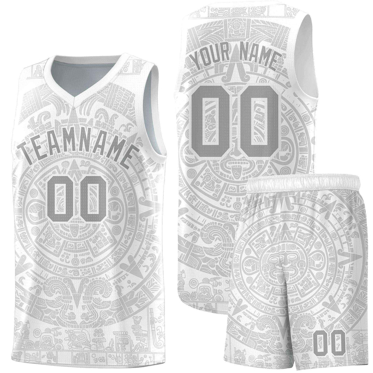 Custom Youth Basketball Jerseys Gray Aztec Sun Stone Personalized Uniform