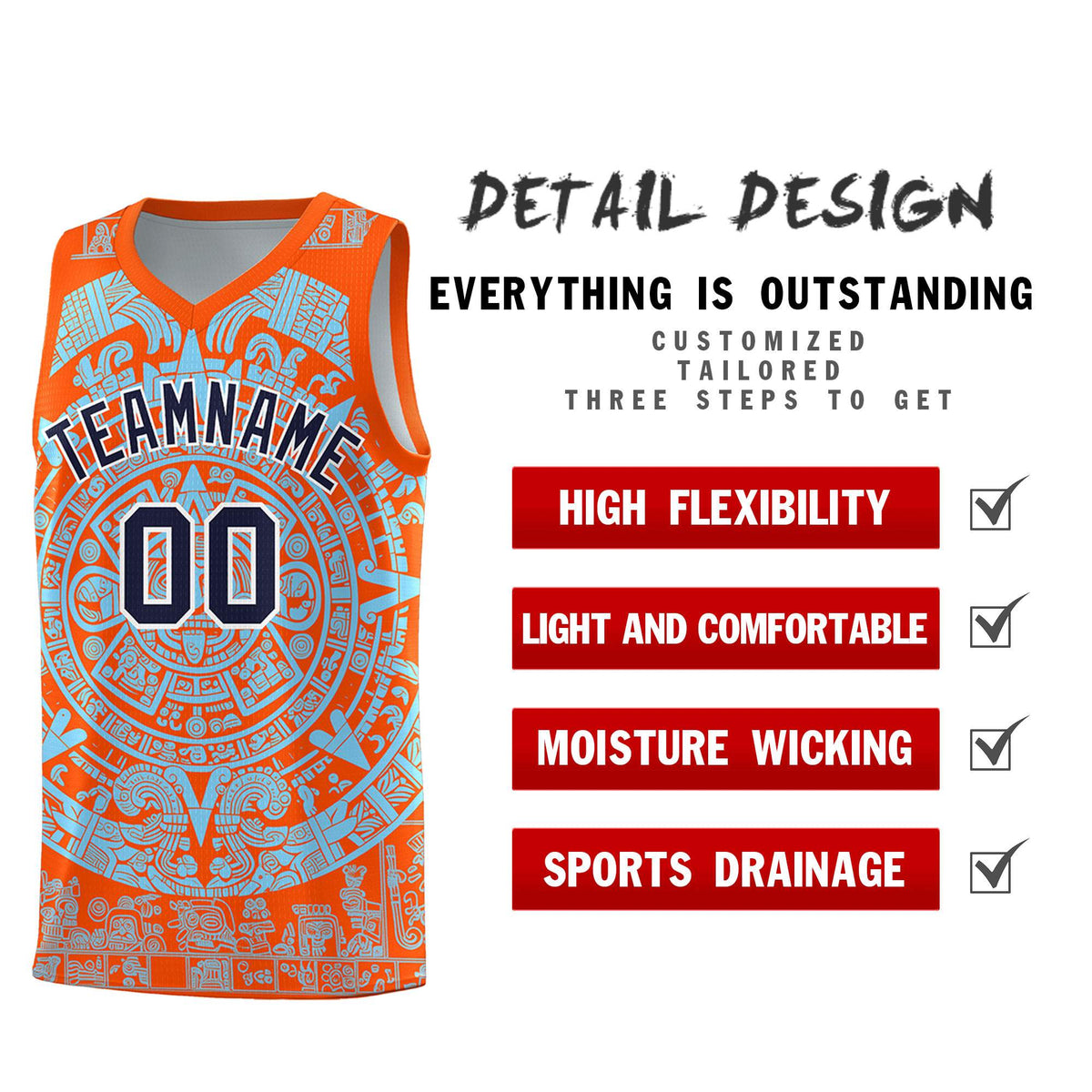 Custom Youth Basketball Jerseys Light Blue Aztec Sun Stone Design Team Uniform