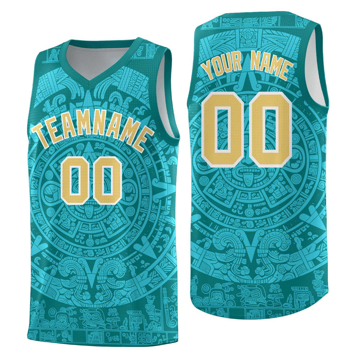 Custom Youth Basketball Jerseys Aqua Aztec Sun Stone Personalized Uniform