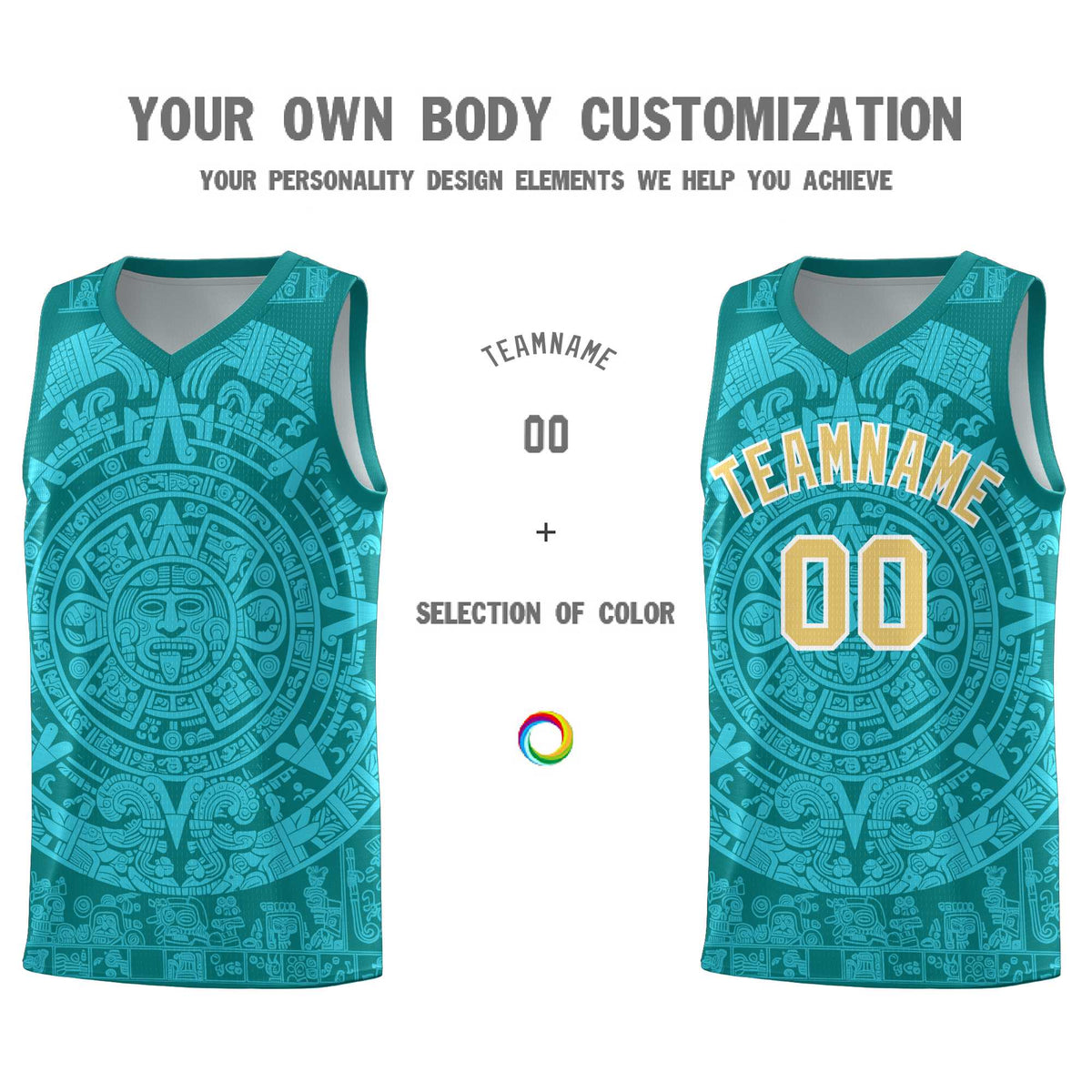 Custom Youth Basketball Jerseys Aqua Aztec Sun Stone Personalized Uniform