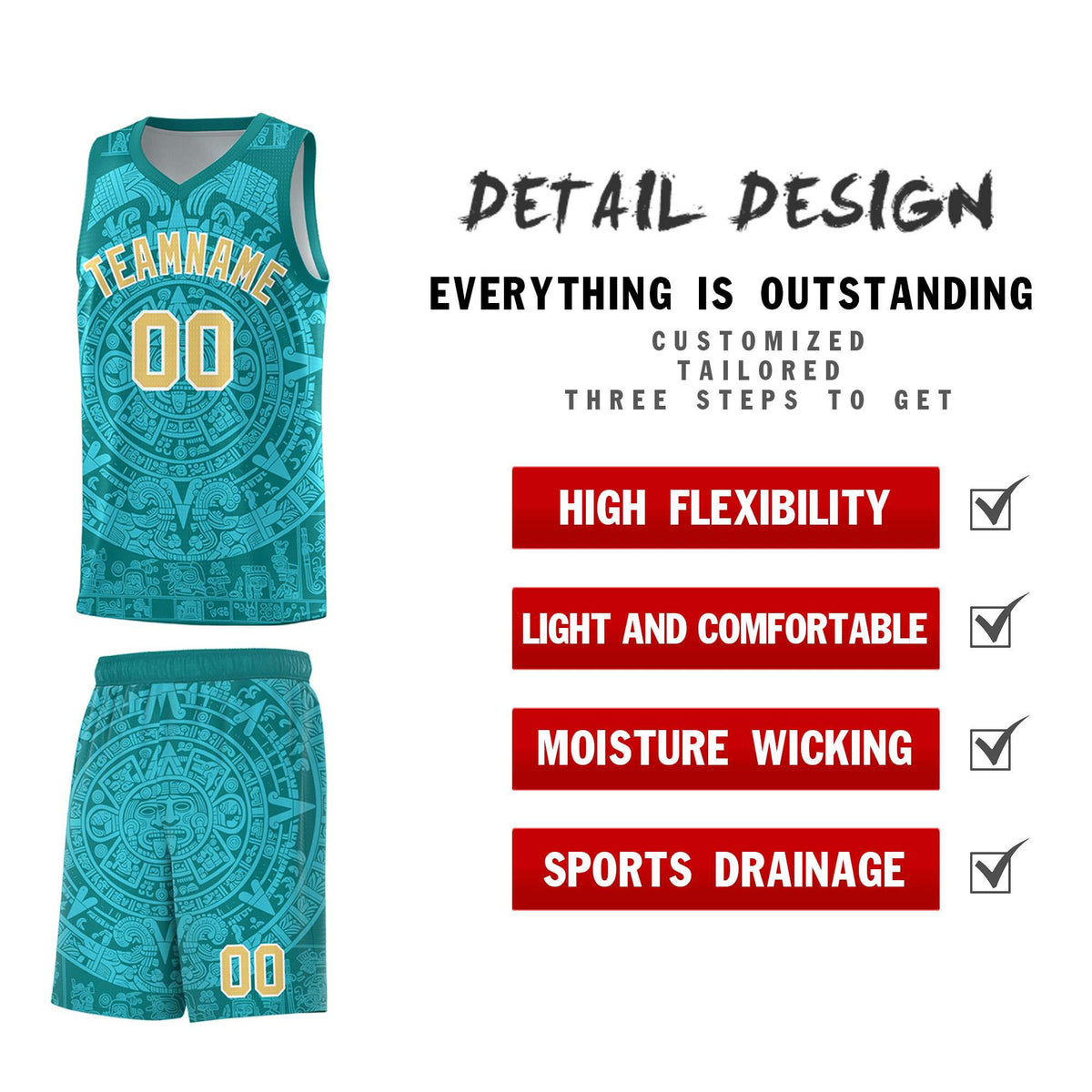 Custom Youth Basketball Jerseys Aqua Aztec Sun Stone Personalized Uniform